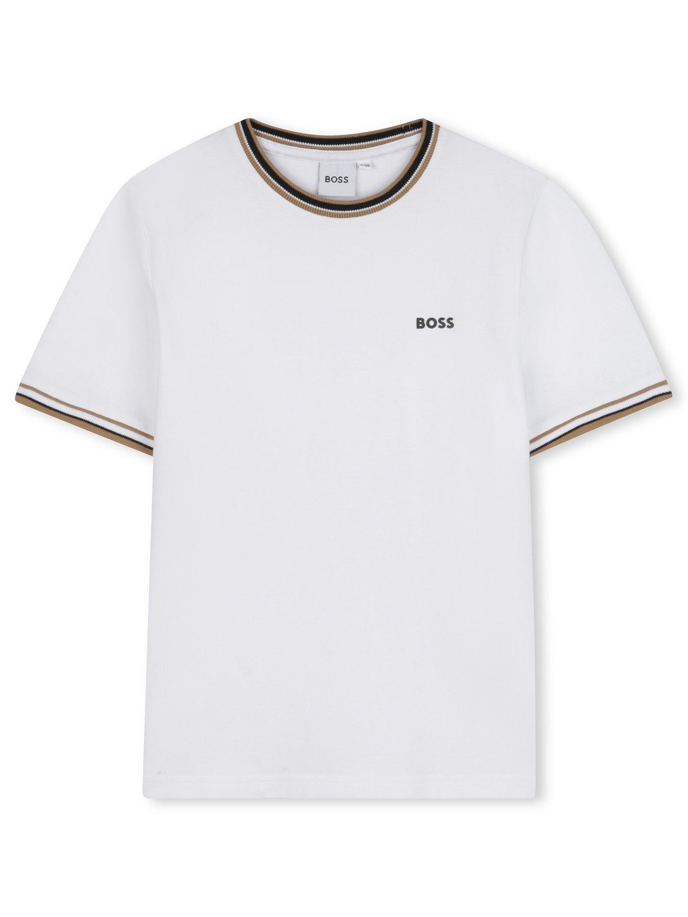 Image 1 of 3 of BOSS Boys Short Sleeve Tipped T-Shirt - White