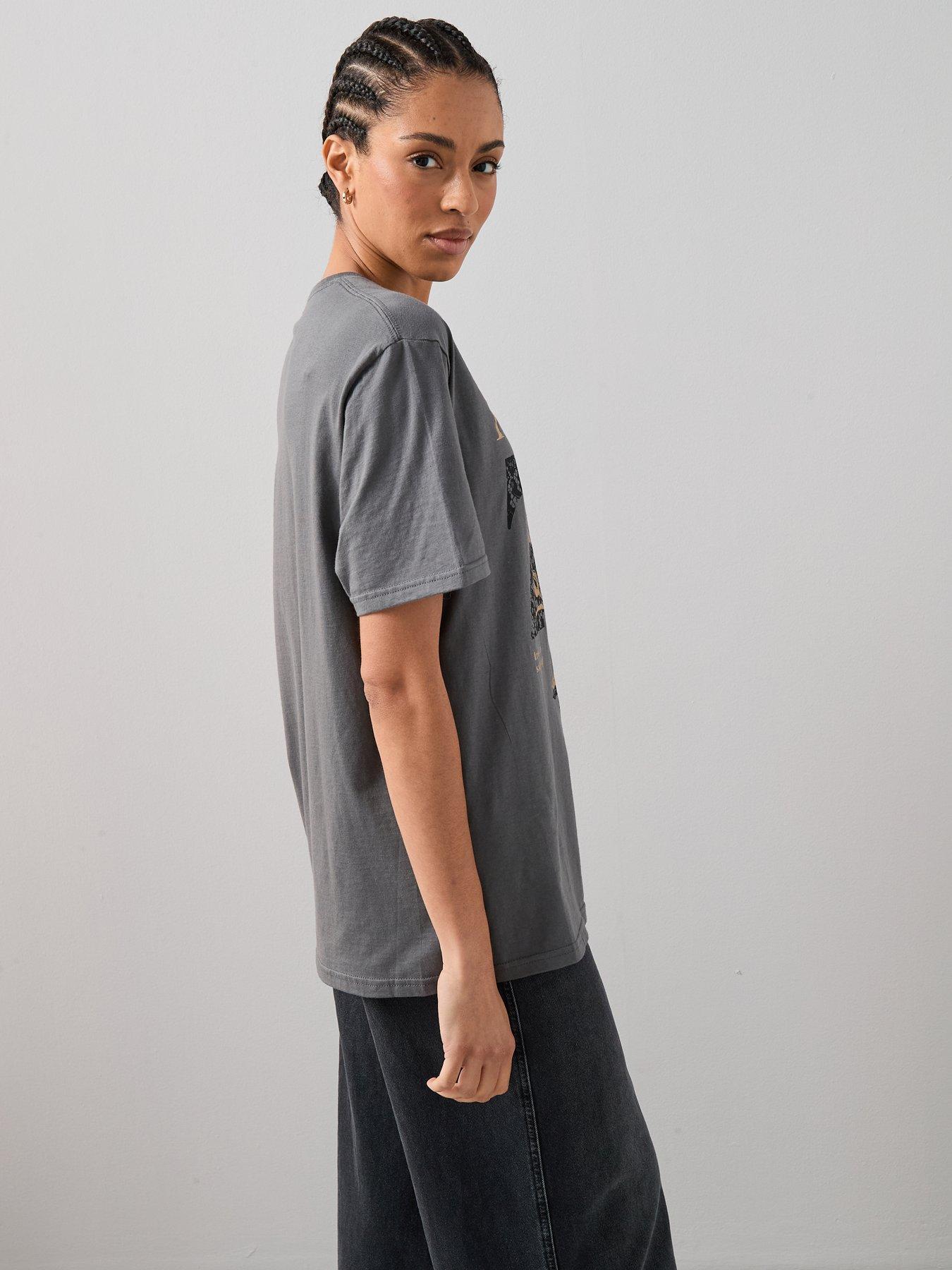stillFront image of the-very-collection-paris-lace-print-oversized-graphic-t-shirt-grey
