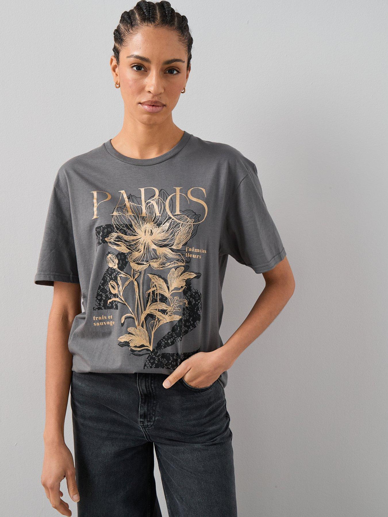  image of the-very-collection-paris-lace-print-oversized-graphic-t-shirt-grey
