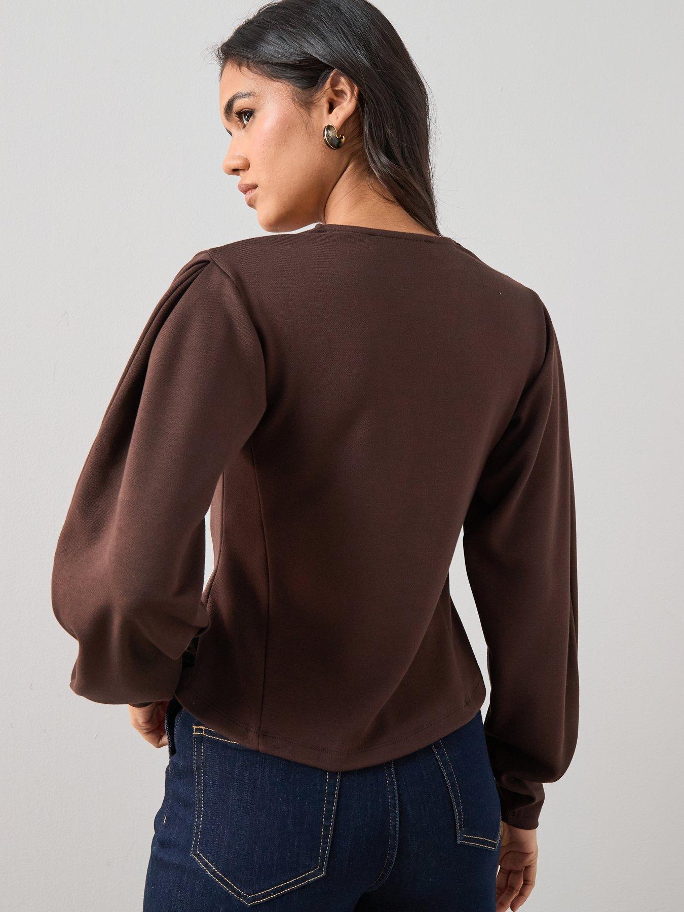 Image 2 of 6 of The Very Collection Long Sleeve Button Up Top - Brown