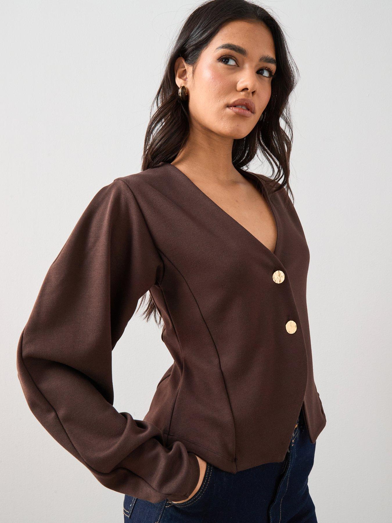 Image 4 of 6 of The Very Collection Long Sleeve Button Up Top - Brown