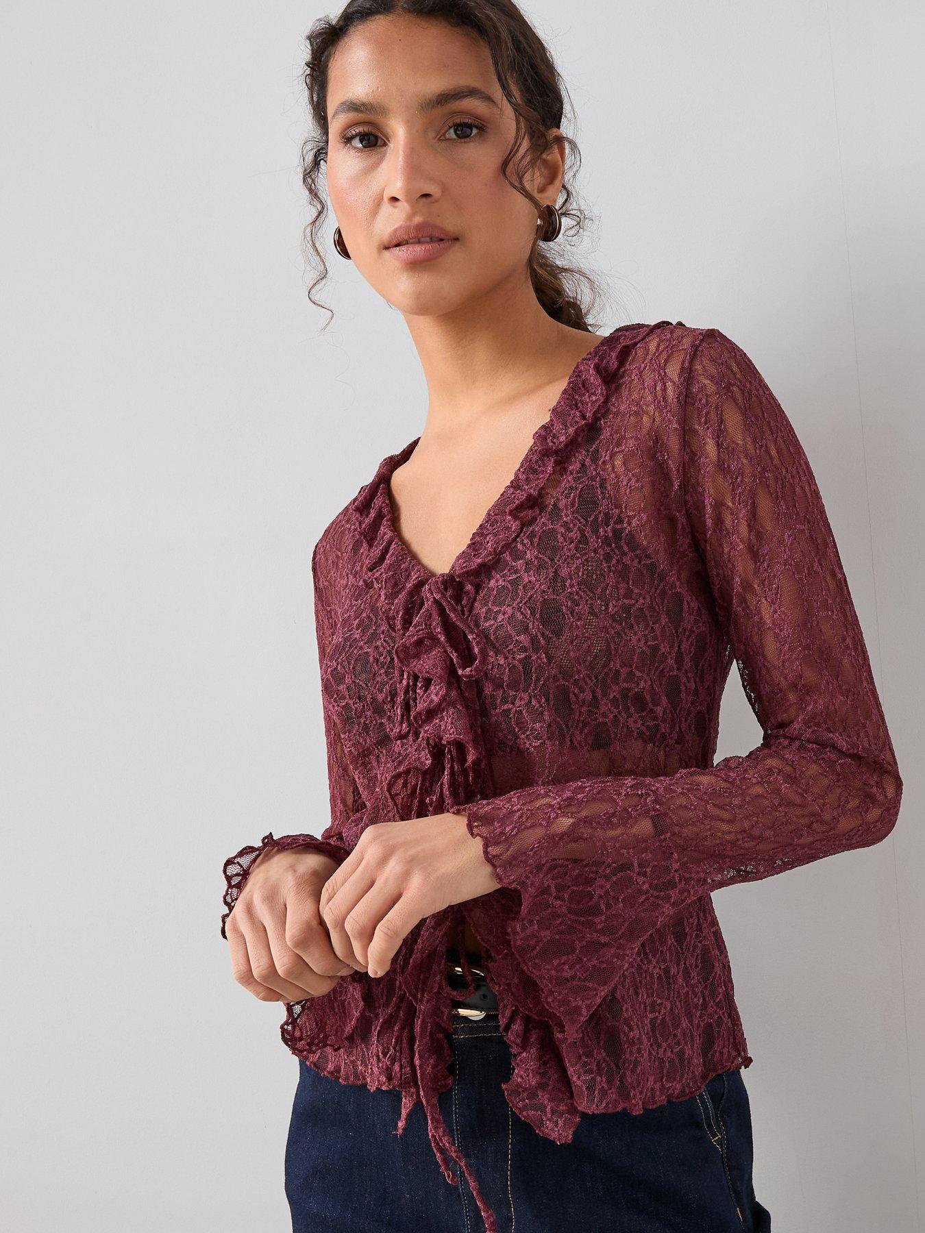 The Very Collection Ruched Sheer Lace Top - Purple