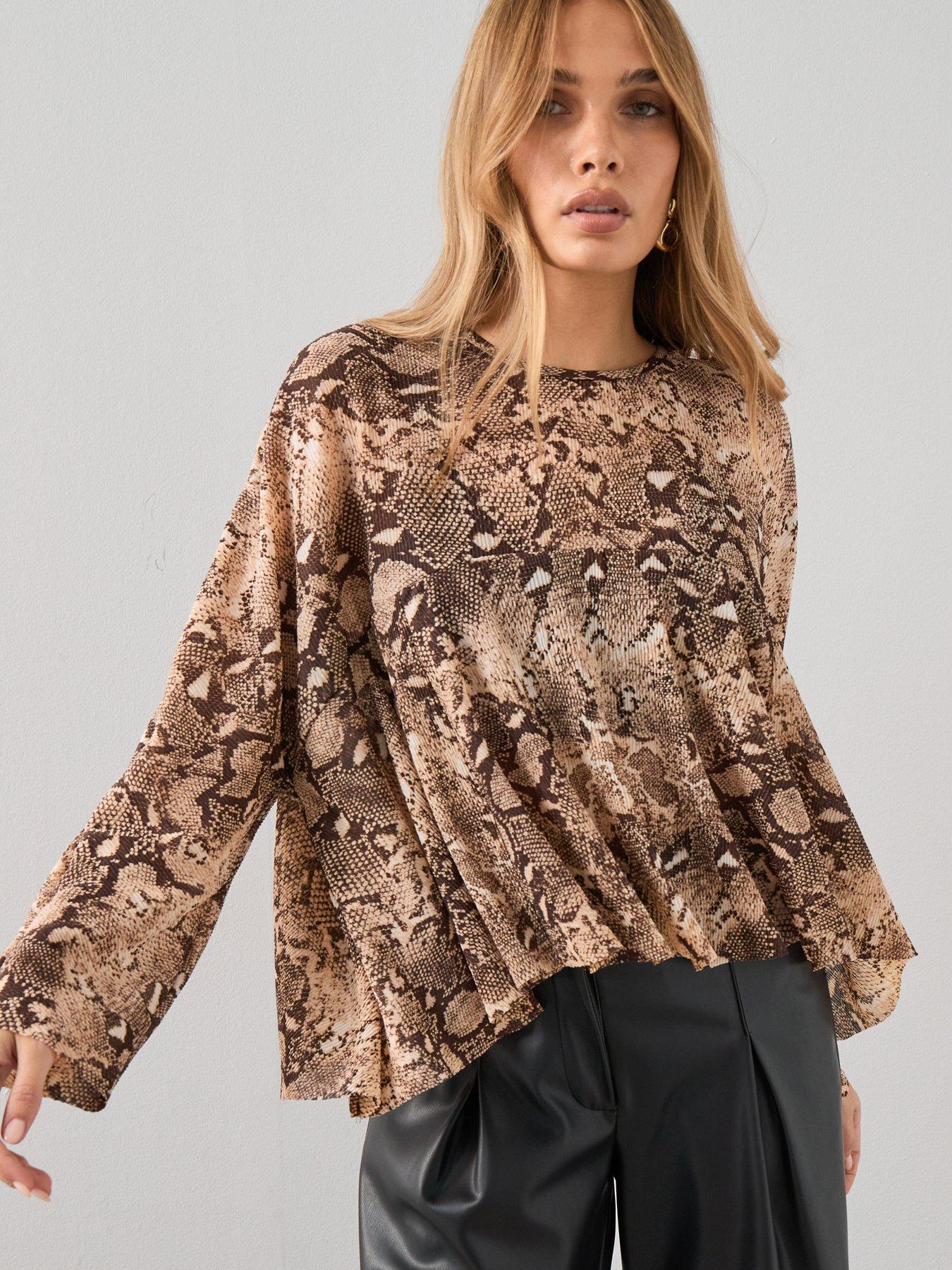 Image 1 of 7 of The Very Collection Long Sleeve Textured Snake Print Top