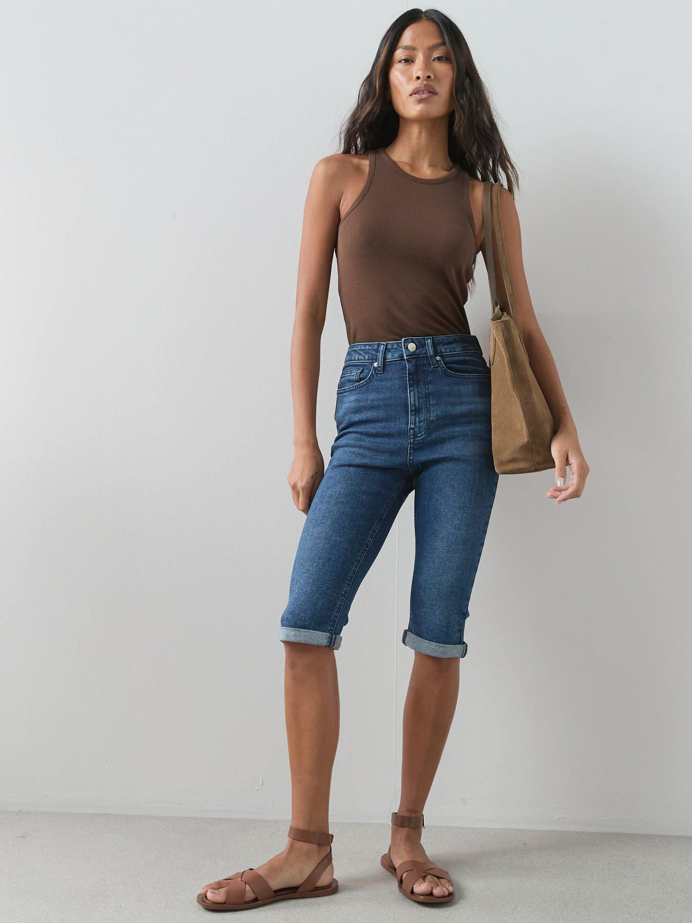 The Very Collection Stretch Denim Knee Length Shorts - Dark Wash