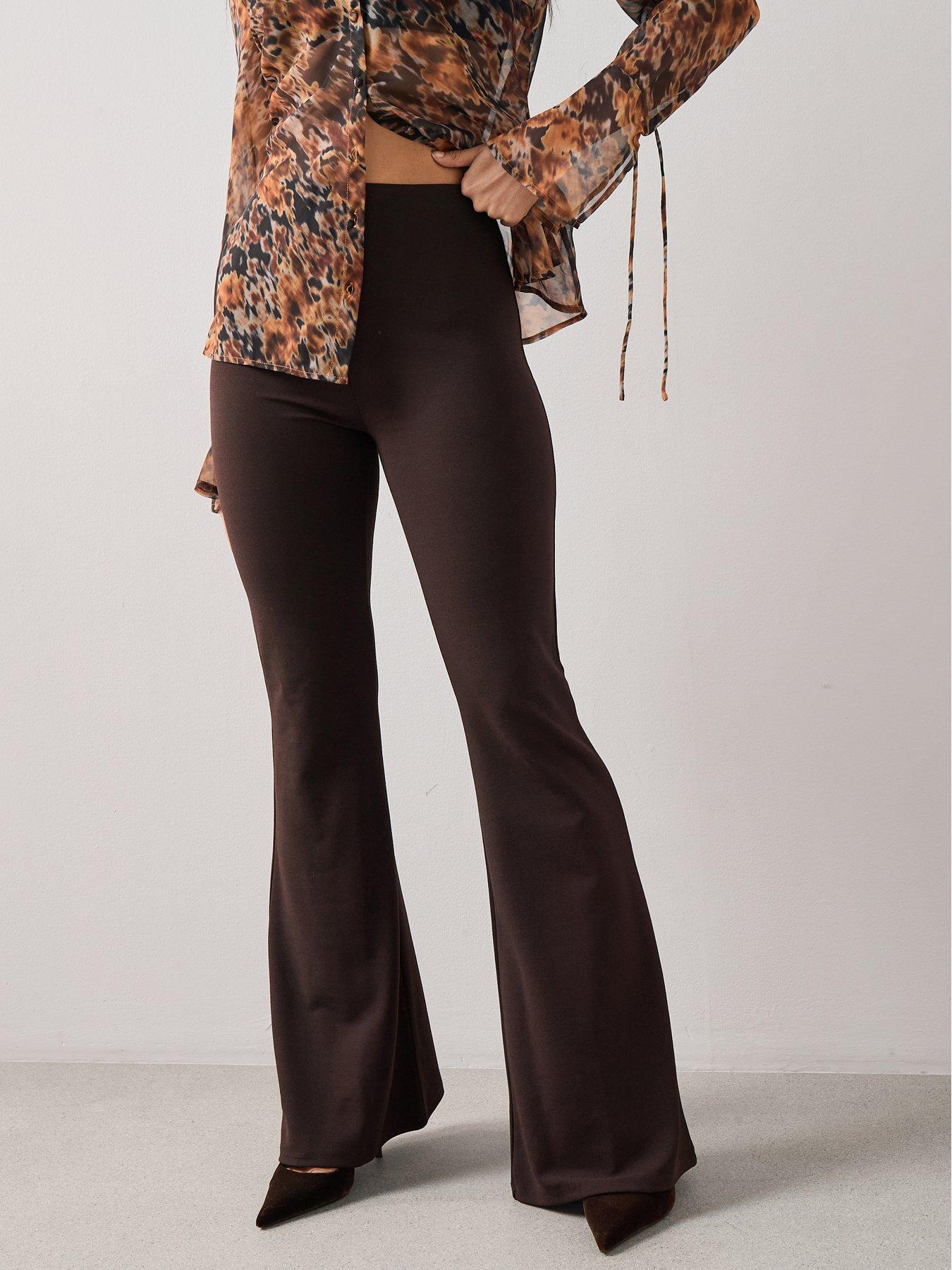 Image 1 of 6 of The Very Collection High Waisted Flare Trousers - Brown