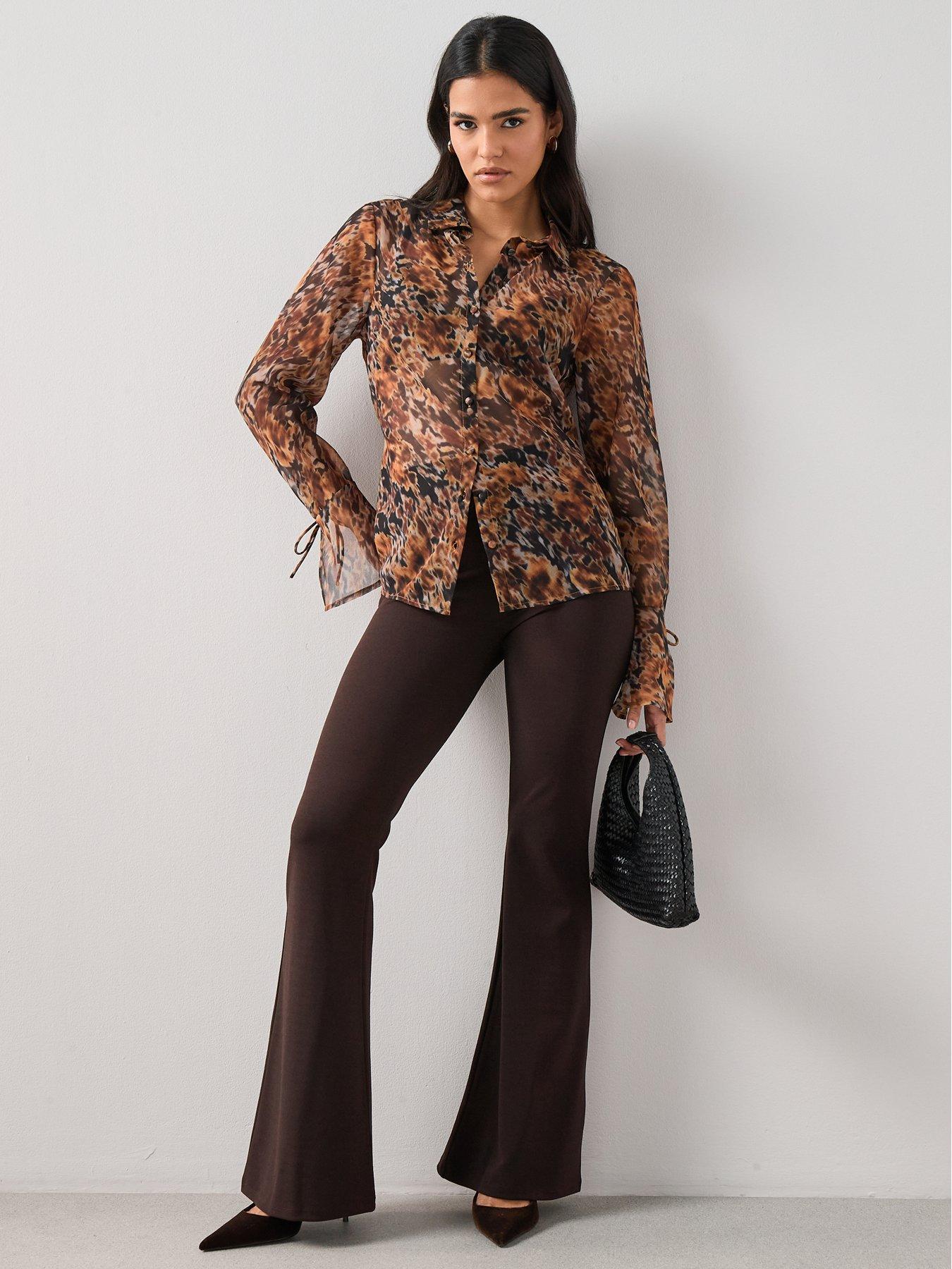 Image 3 of 6 of The Very Collection High Waisted Flare Trousers - Brown