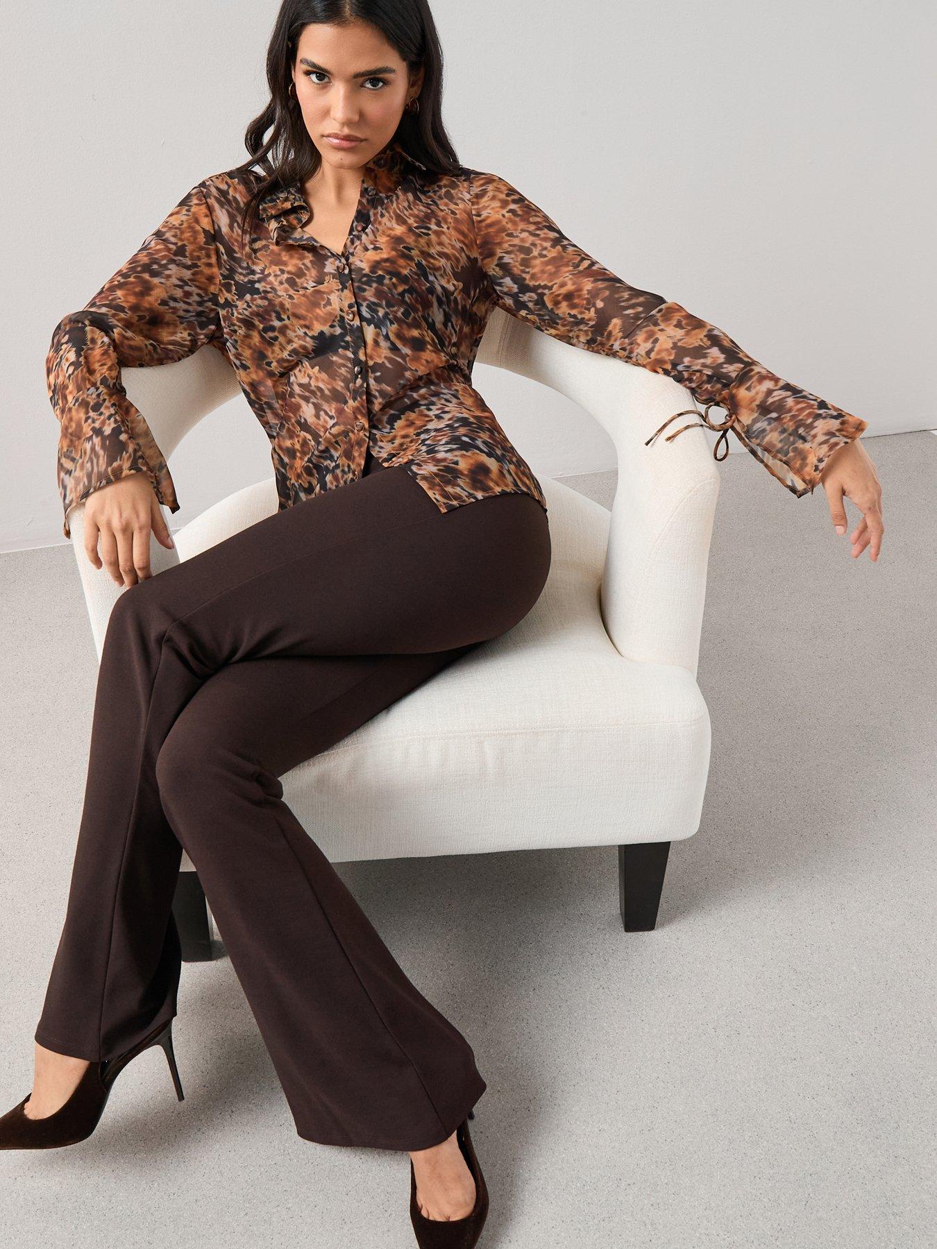 Image 6 of 6 of The Very Collection High Waisted Flare Trousers - Brown