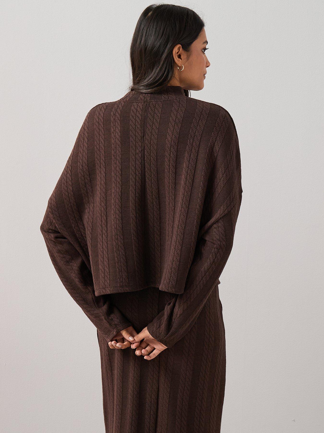 stillFront image of the-very-collection-cable-textured-long-sleeve-roll-neck-top-co-ord-brown