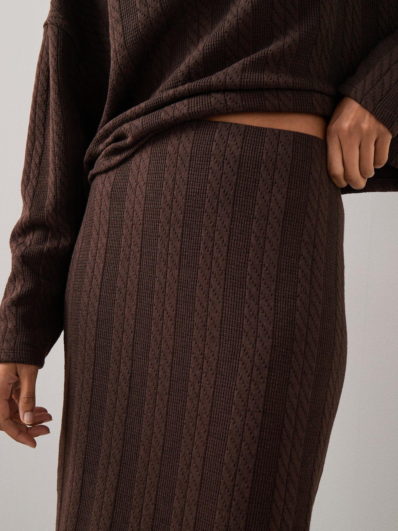  image of the-very-collection-cable-textured-midaxi-skirt-co-ord-brown