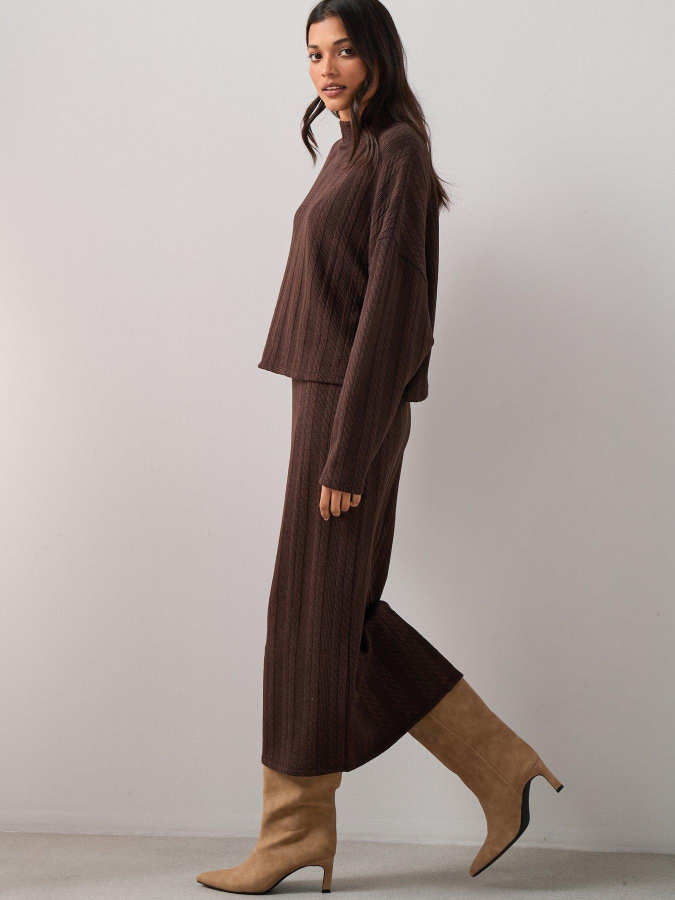  image of the-very-collection-cable-textured-midaxi-skirt-co-ord-brown