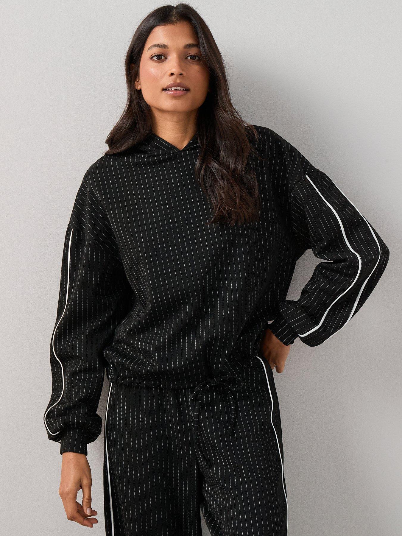 The Very Collection Side Stripe Mono Tie Hem Hoodie Co-Ord - Black