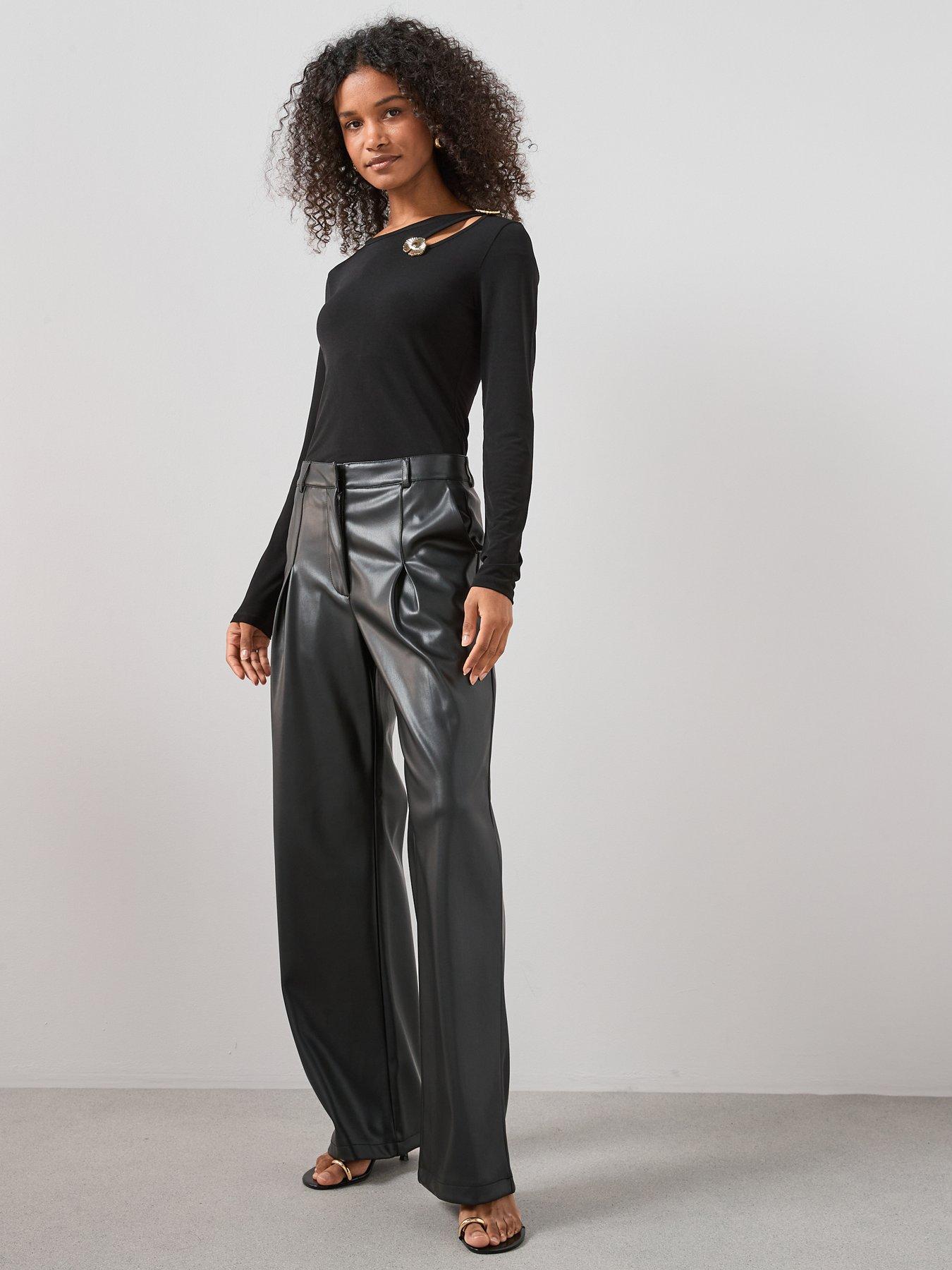  image of the-very-collection-trim-detail-cut-out-long-sleeve-top-black