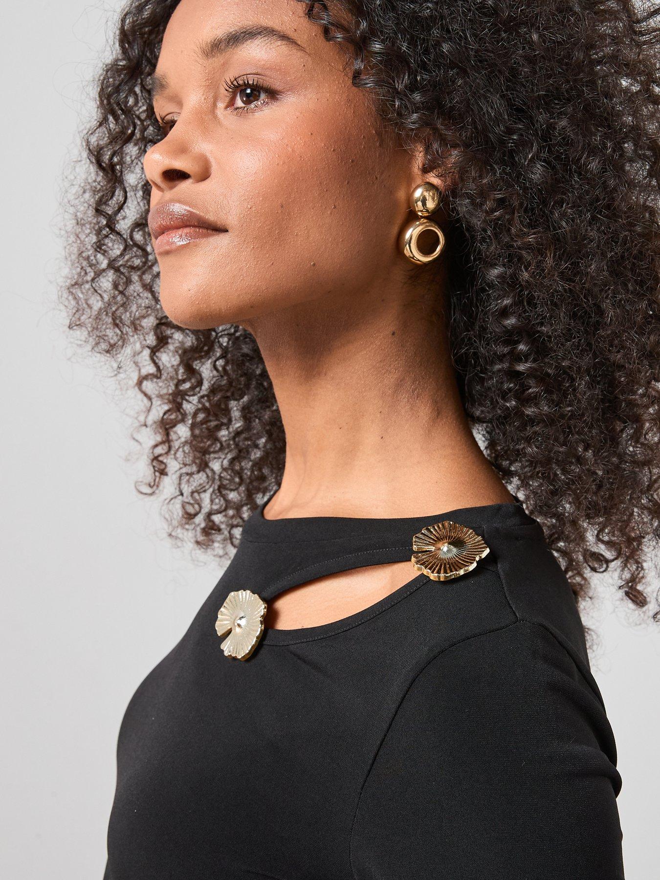  image of the-very-collection-trim-detail-cut-out-long-sleeve-top-black