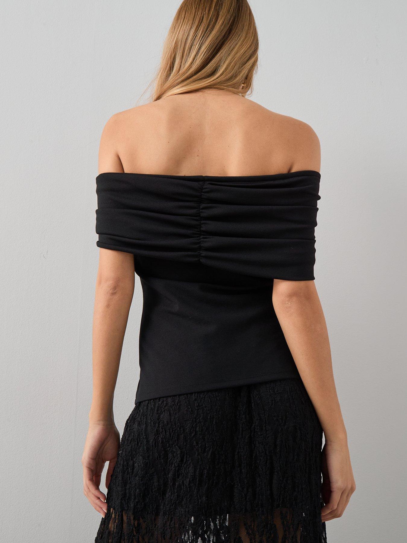 stillFront image of the-very-collection-bardot-bow-fitted-top-black