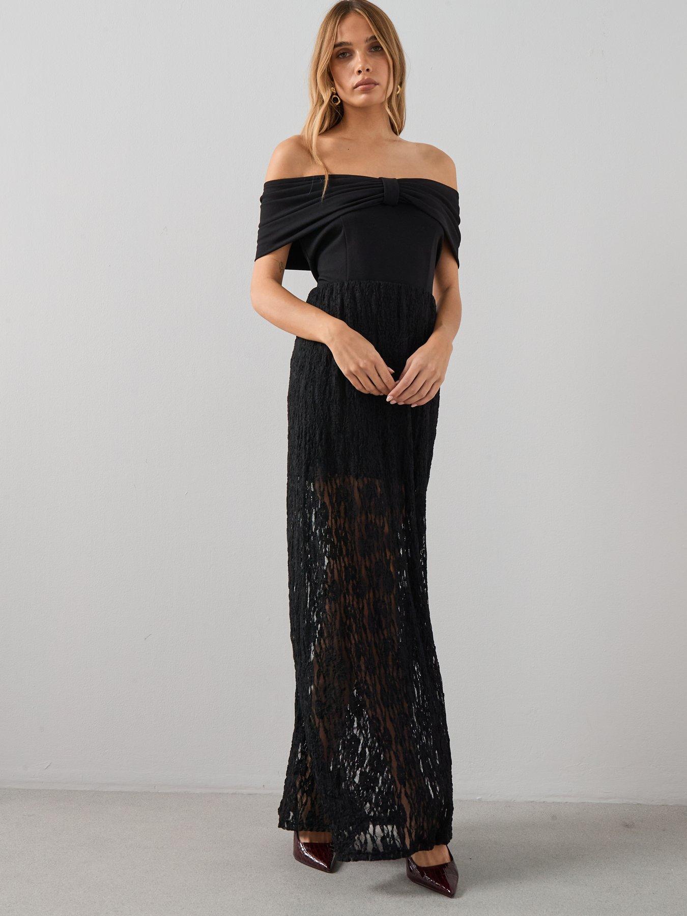  image of the-very-collection-bardot-bow-fitted-top-black