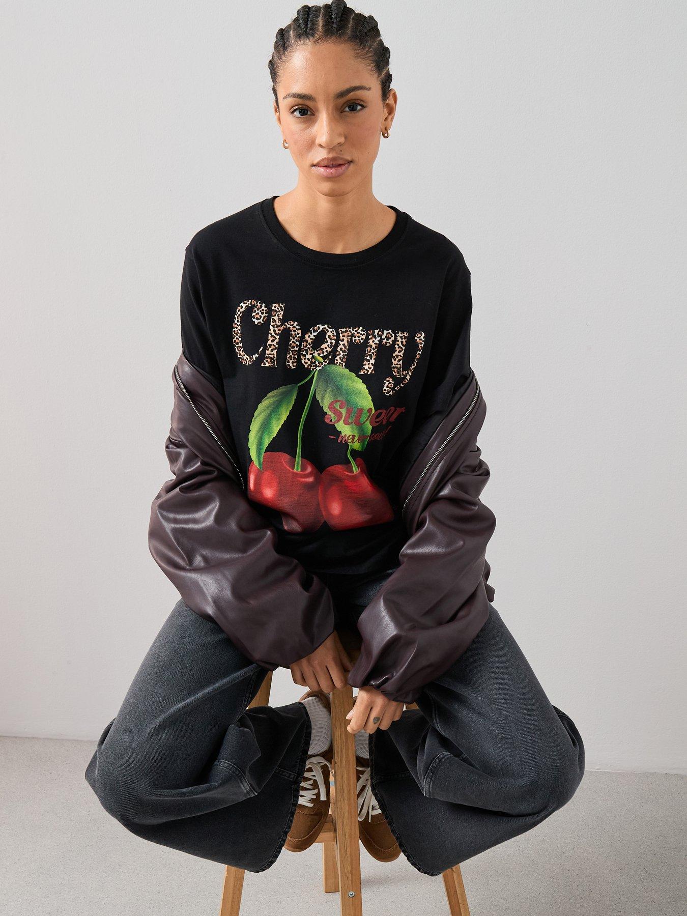 The Very Collection Cherry Animal Oversized Graphic T-shirt - Multi