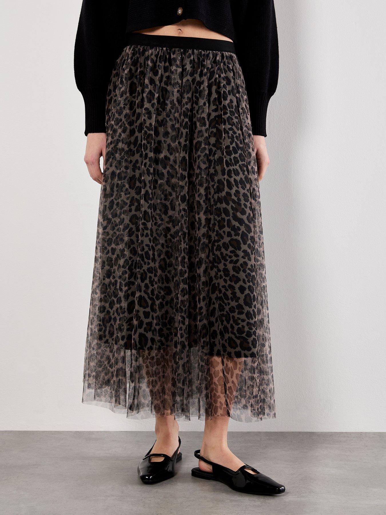 undefined Leopard Tulle Skirt - Brown