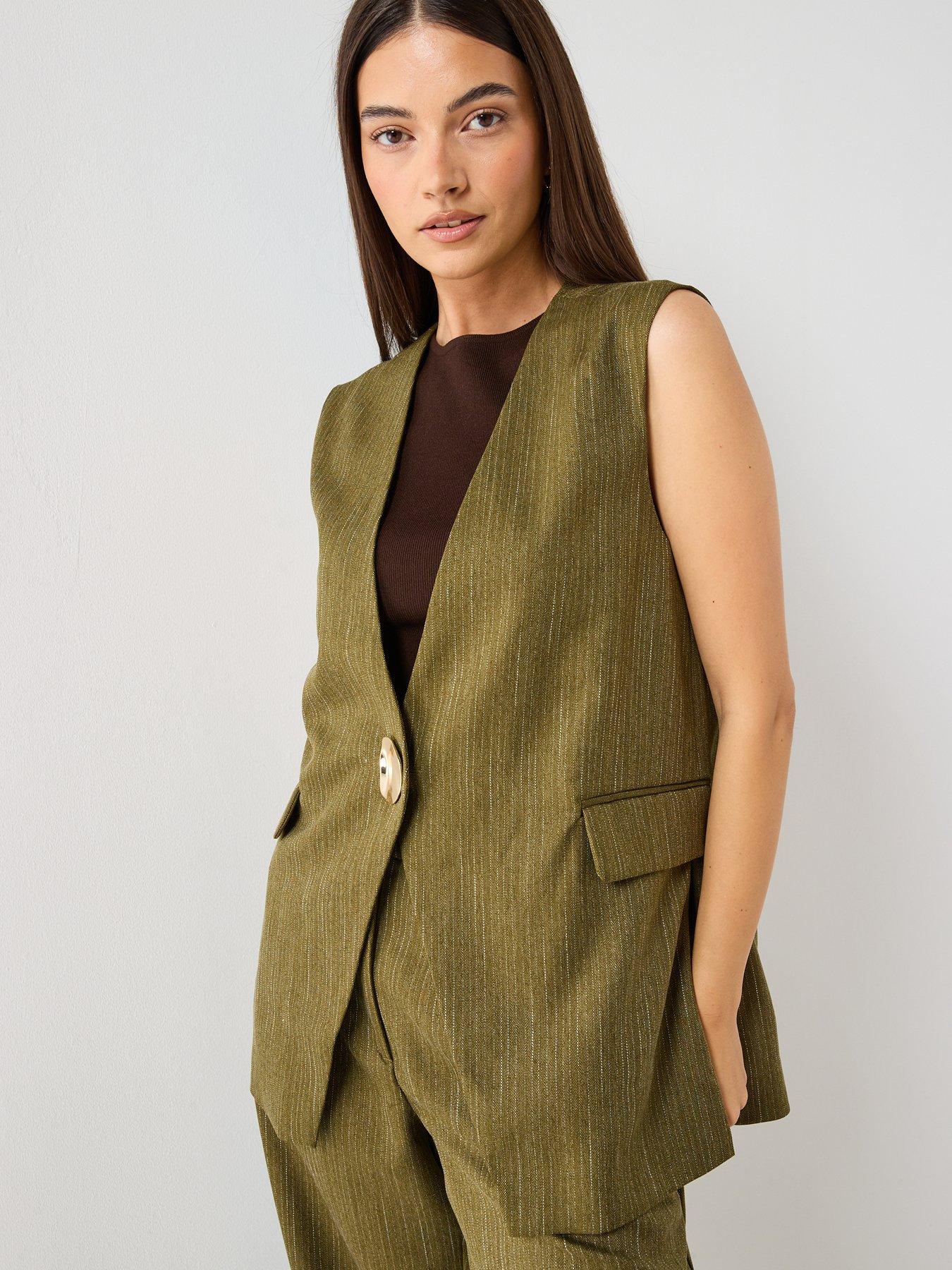  image of vero-moda-tailored-longline-waistcoat-green
