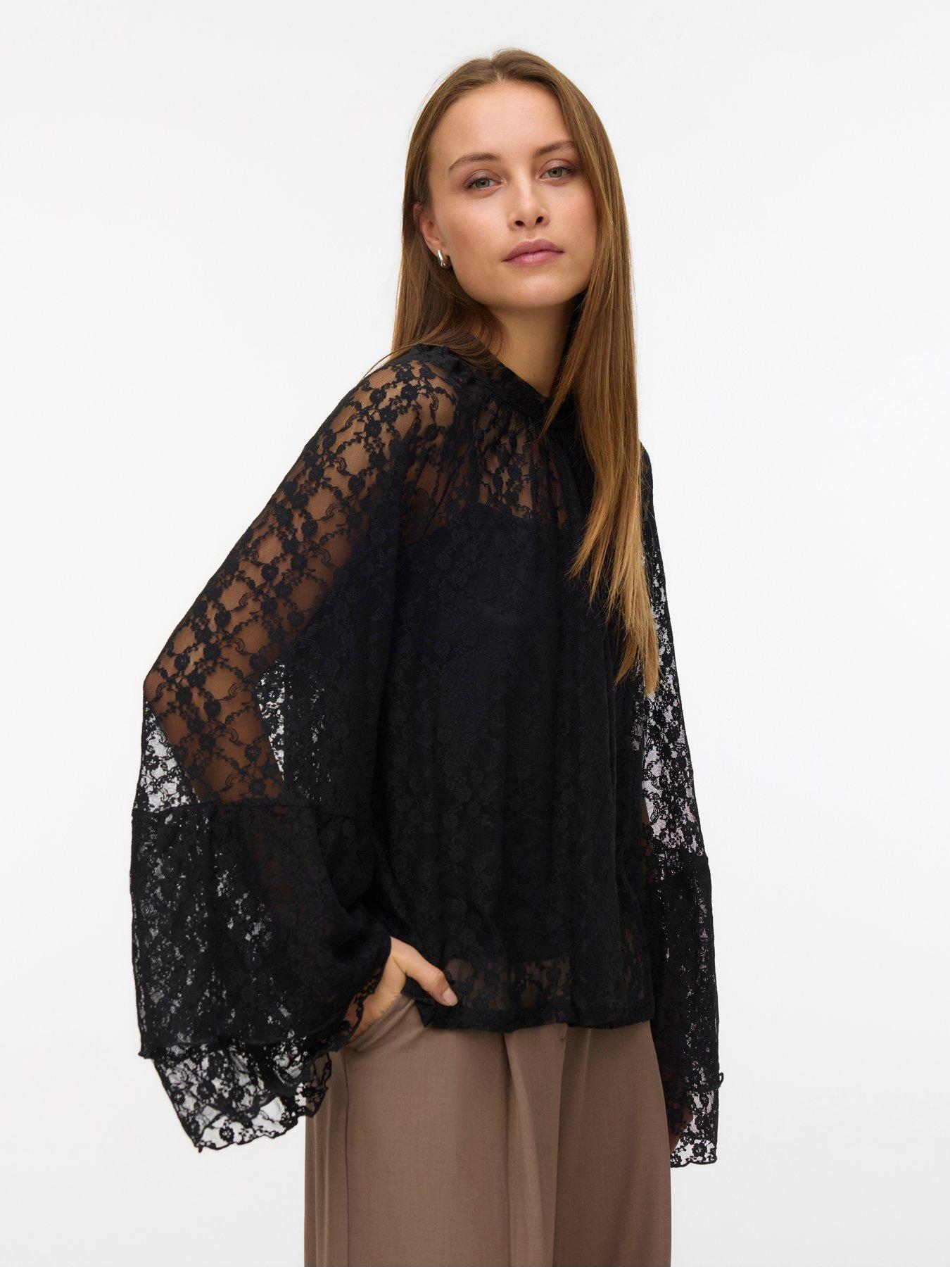 front image of vero-moda-long-sleeve-high-neck-top-black