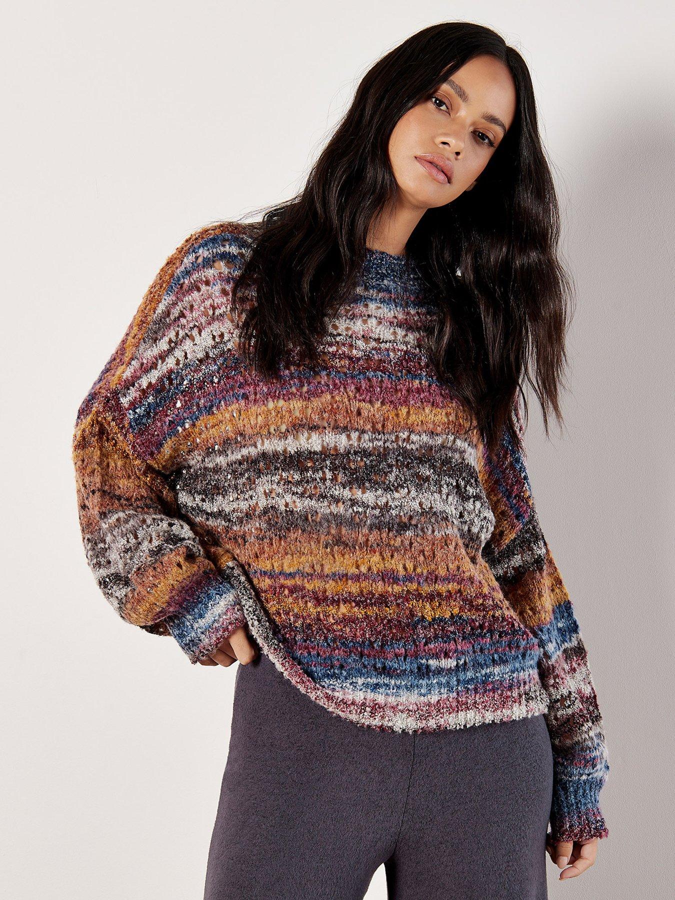 undefined Mix Yarn Distressed Boho Jumper - Purple
