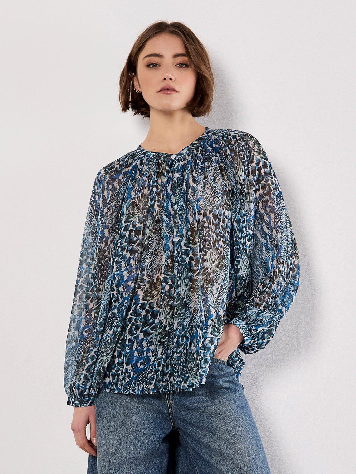 Apricot Feather Patchwork Chiffon Top - Green