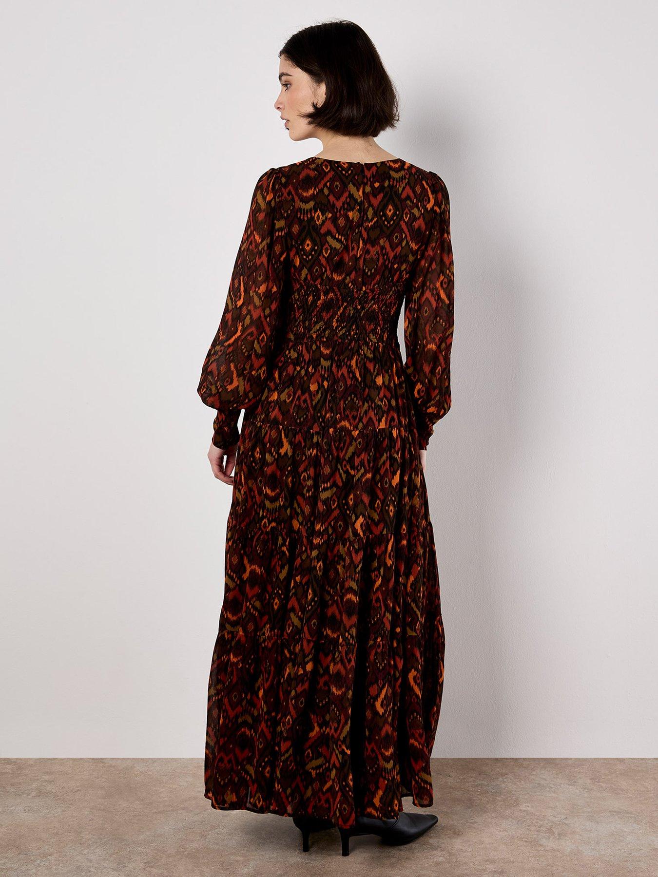 Image 2 of 5 of Apricot Textured Ikat Tiered Maxi Dress - Red
