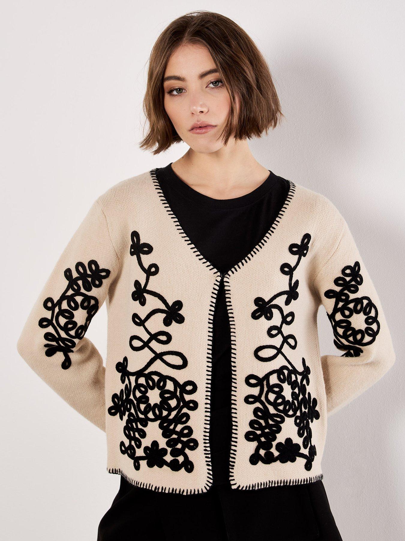 undefined Swirl Cornelli Embroidered Cardigan - Beige