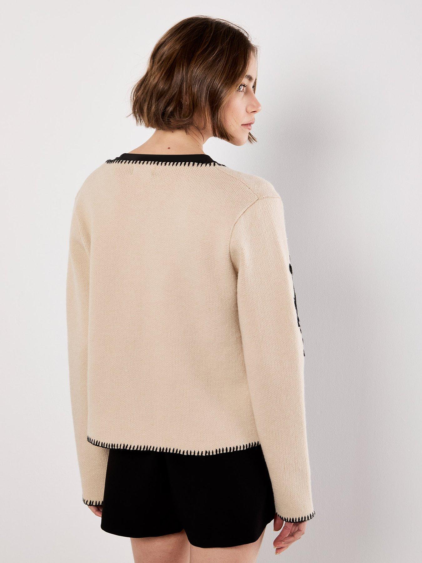 Image 2 of 4 of Apricot Swirl Cornelli Embroidered Cardigan - Beige