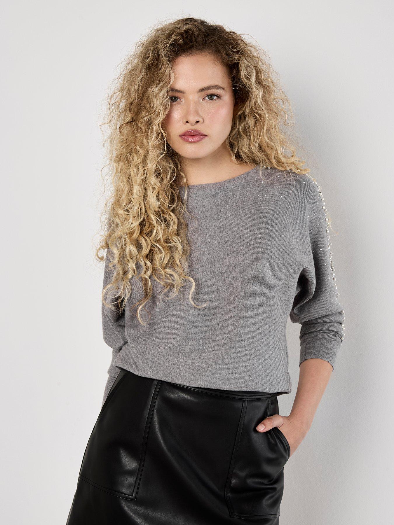 undefined Pearls Stud Gems Batwing Jumper