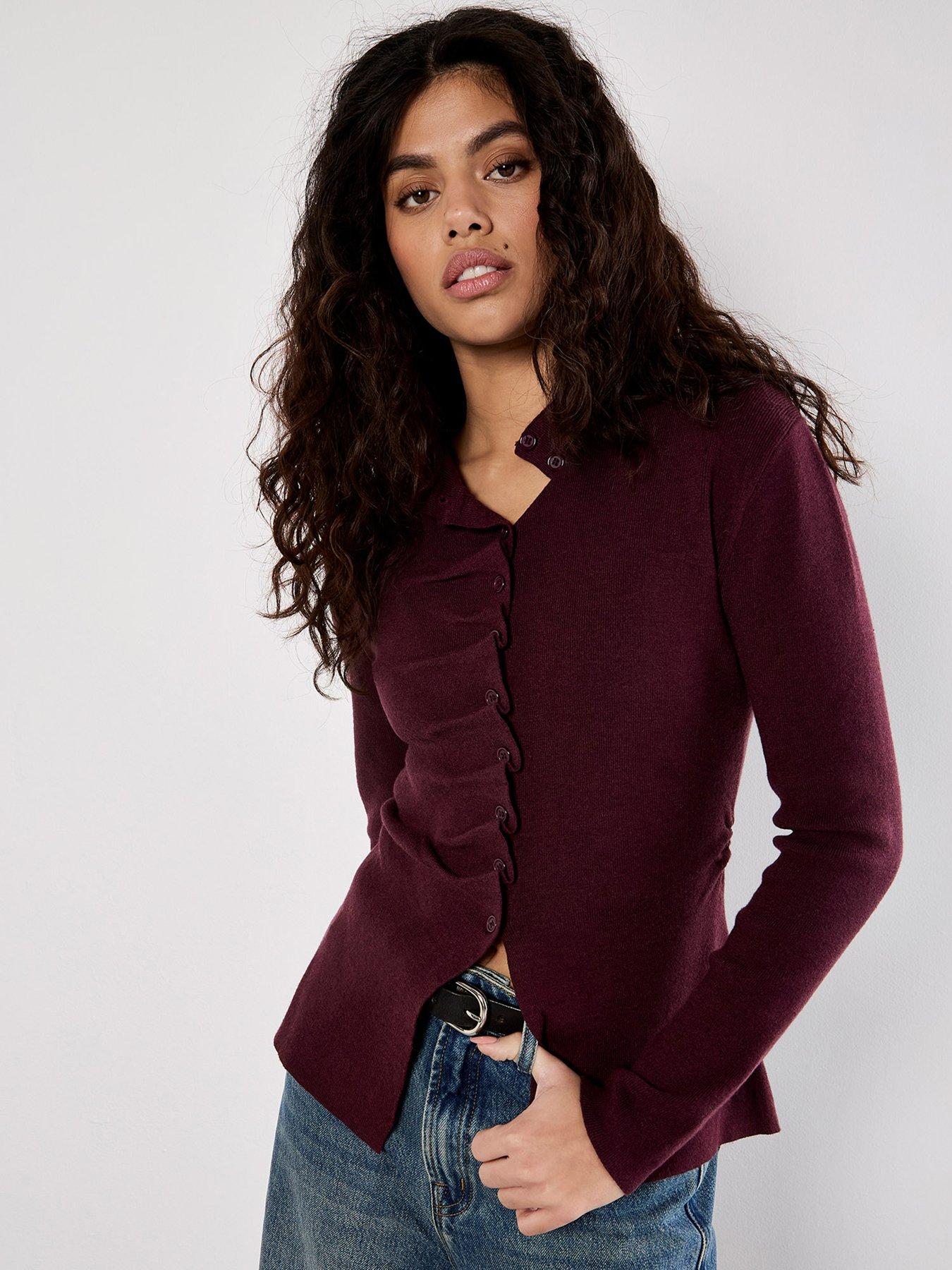 undefined Pleat Button Knit Top - Red