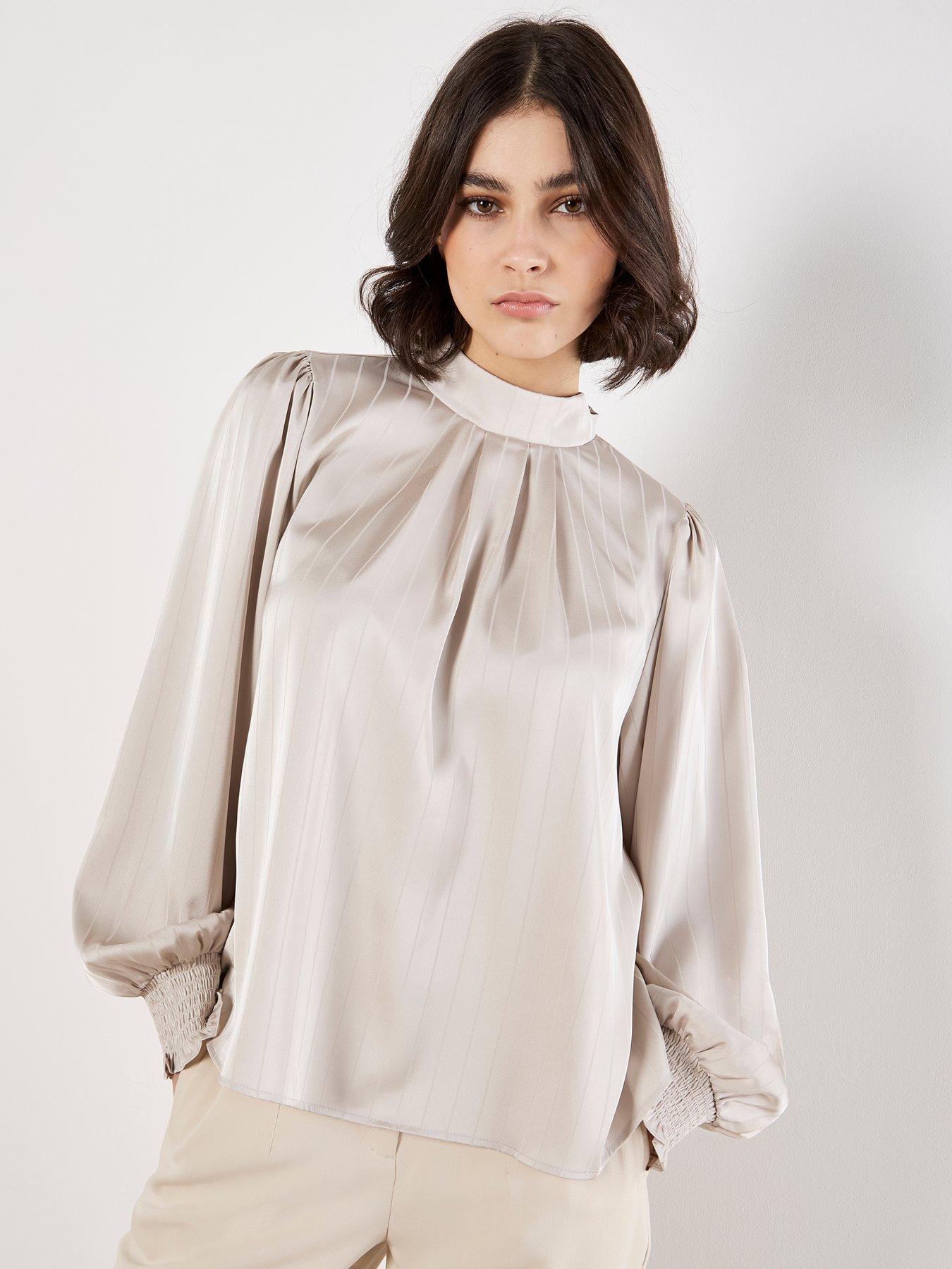 Image 1 of 4 of Apricot Satin Self Stripe Tie Back Top - Purple