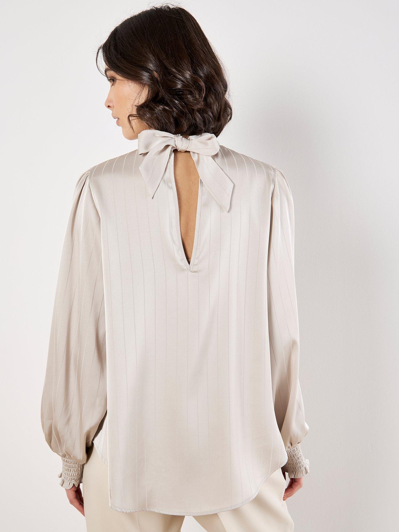 Image 2 of 4 of Apricot Satin Self Stripe Tie Back Top - Purple
