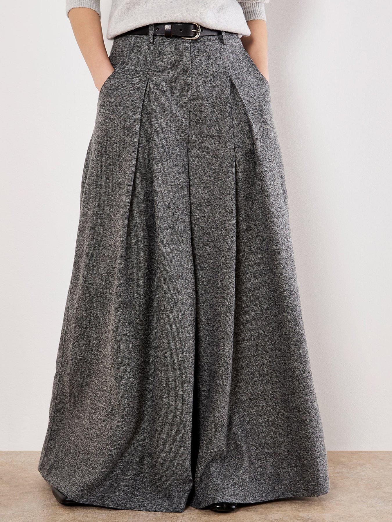 Image 1 of 4 of Apricot Invert Pleat Wide Tailored Trousers - Grey