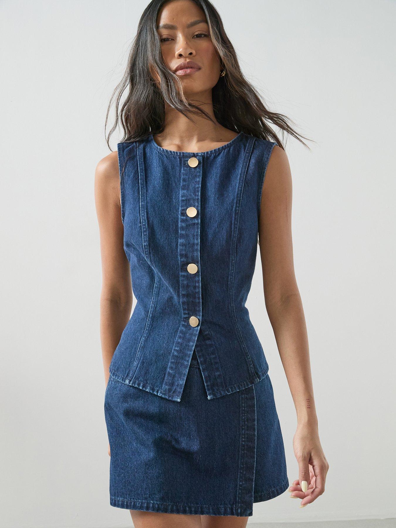 The Very Collection Denim Button Co-Ord Top - Dark Wash