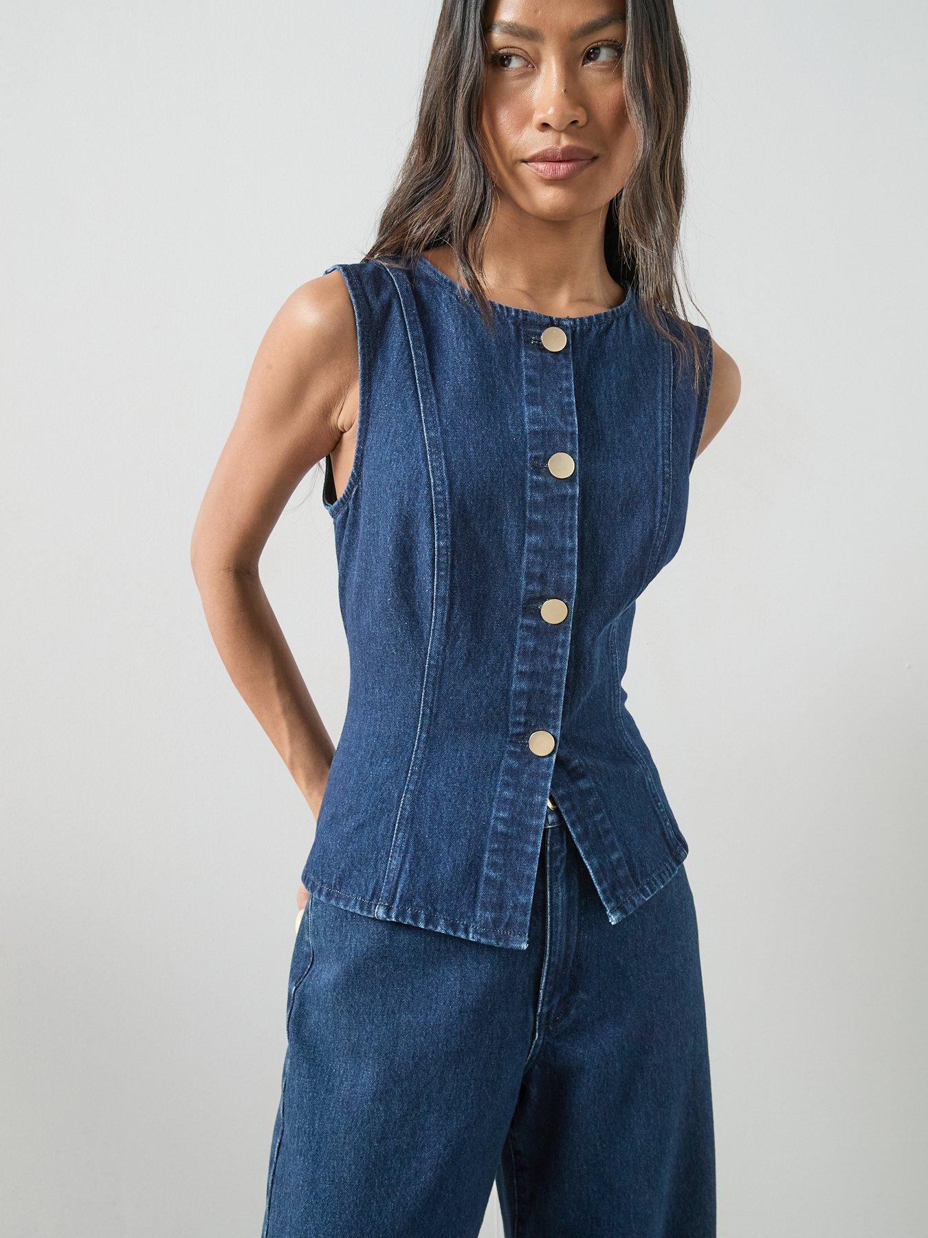 Image 5 of 7 of The Very Collection Denim Button Co-Ord Top - Dark Wash