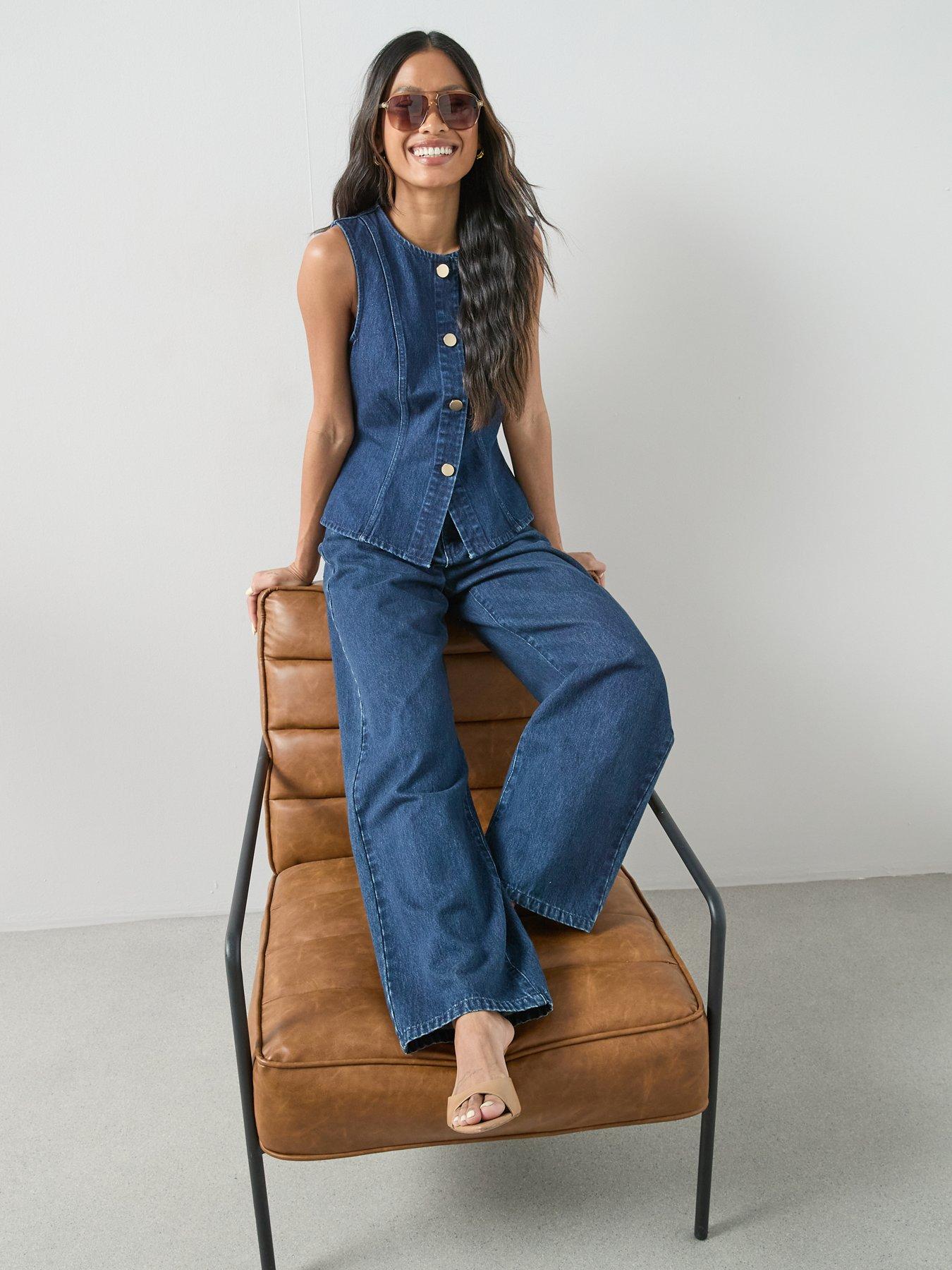 Image 6 of 7 of The Very Collection Denim Button Co-Ord Top - Dark Wash