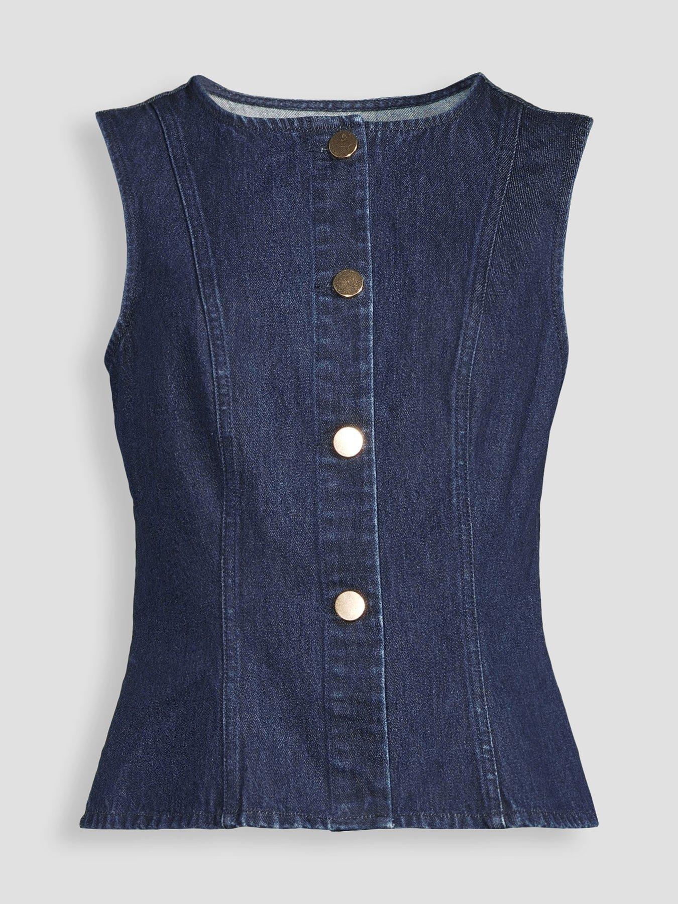 Image 7 of 7 of The Very Collection Denim Button Co-Ord Top - Dark Wash