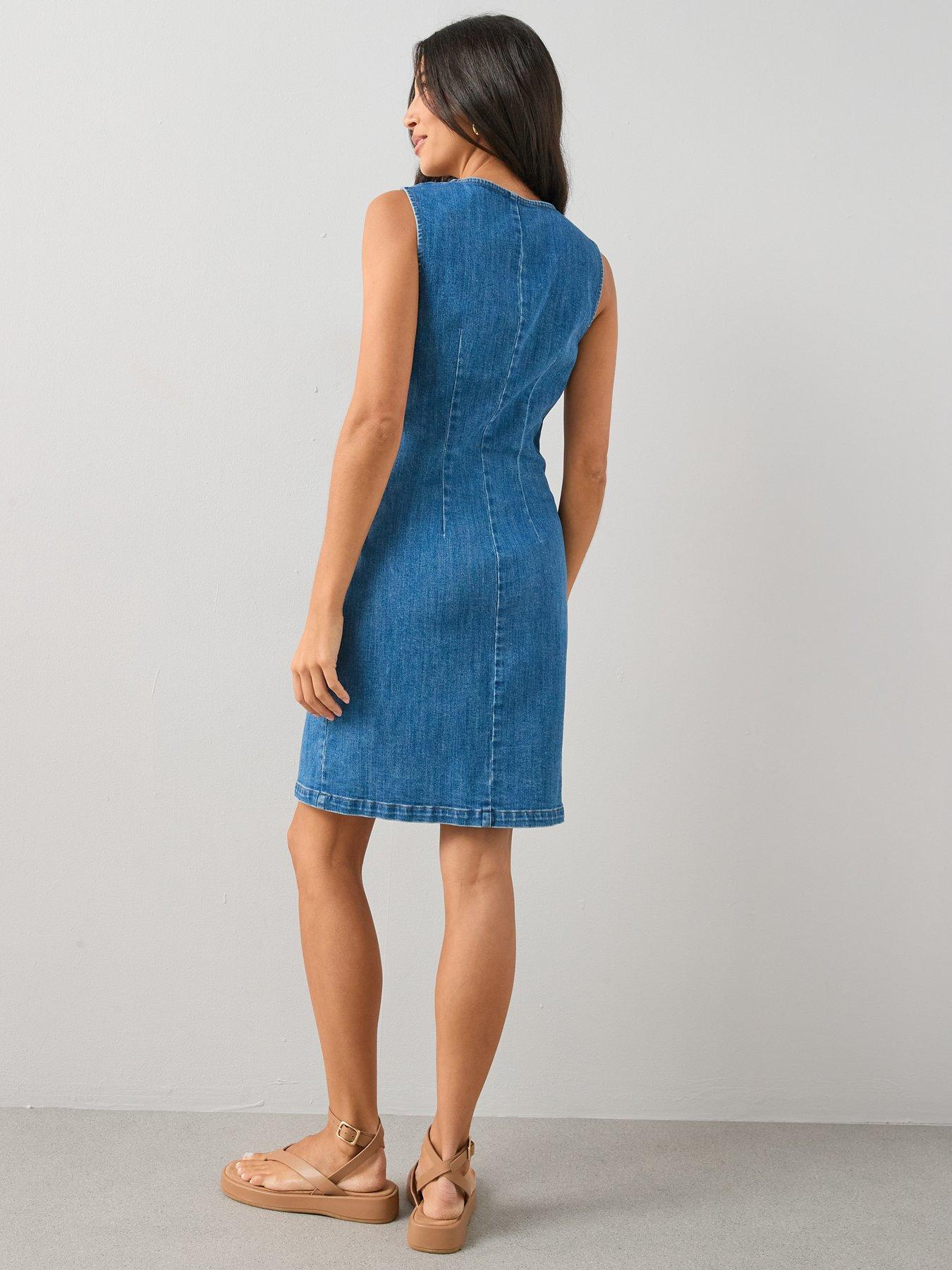 Image 2 of 6 of The Very Collection Denim Column Dress - Mid Wash