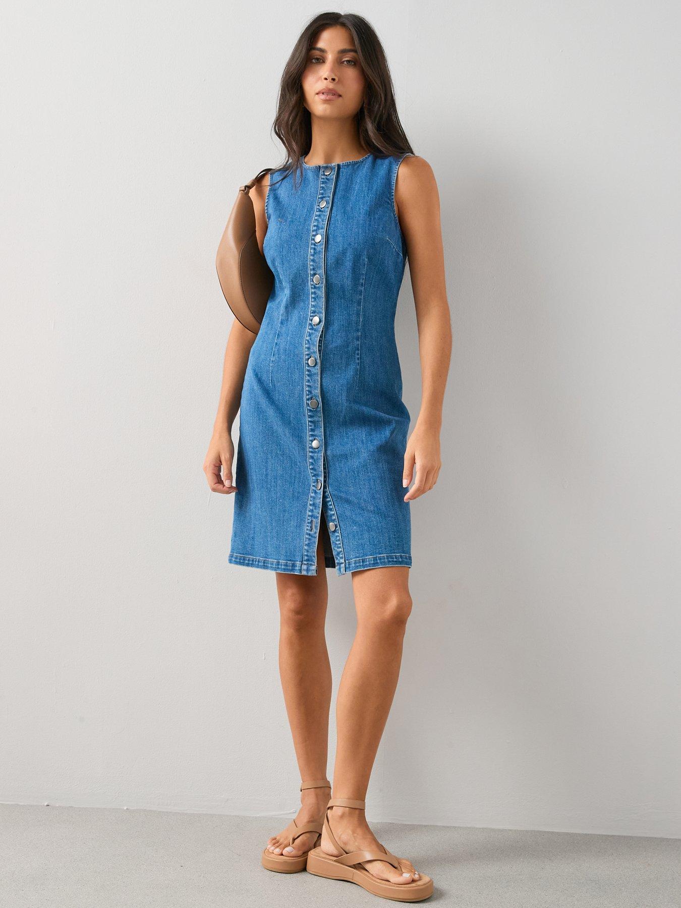 Image 3 of 6 of The Very Collection Denim Column Dress - Mid Wash