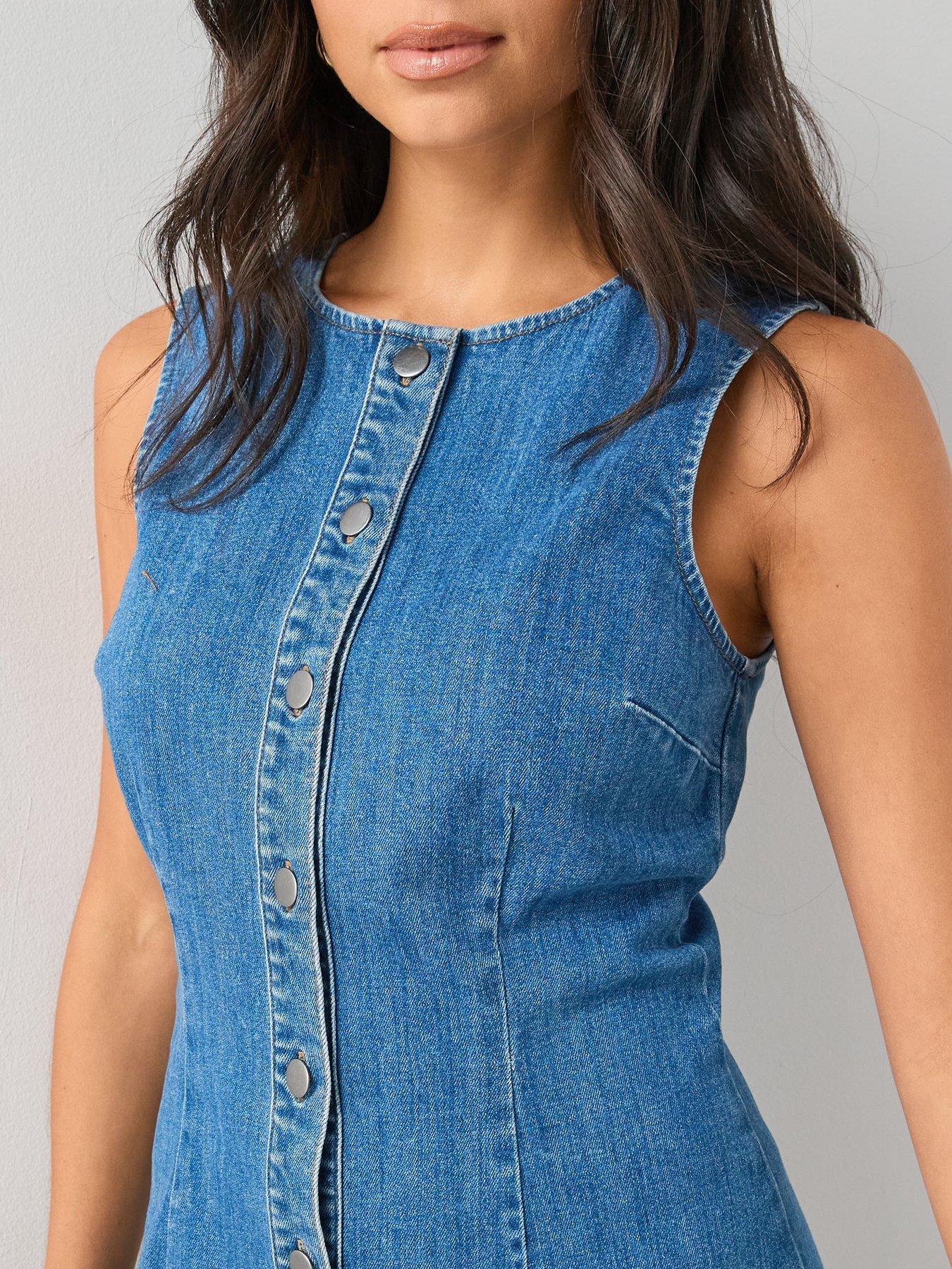 Image 4 of 6 of The Very Collection Denim Column Dress - Mid Wash