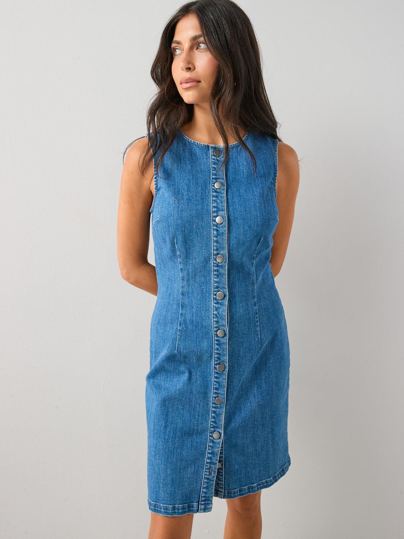 Image 5 of 6 of The Very Collection Denim Column Dress - Mid Wash