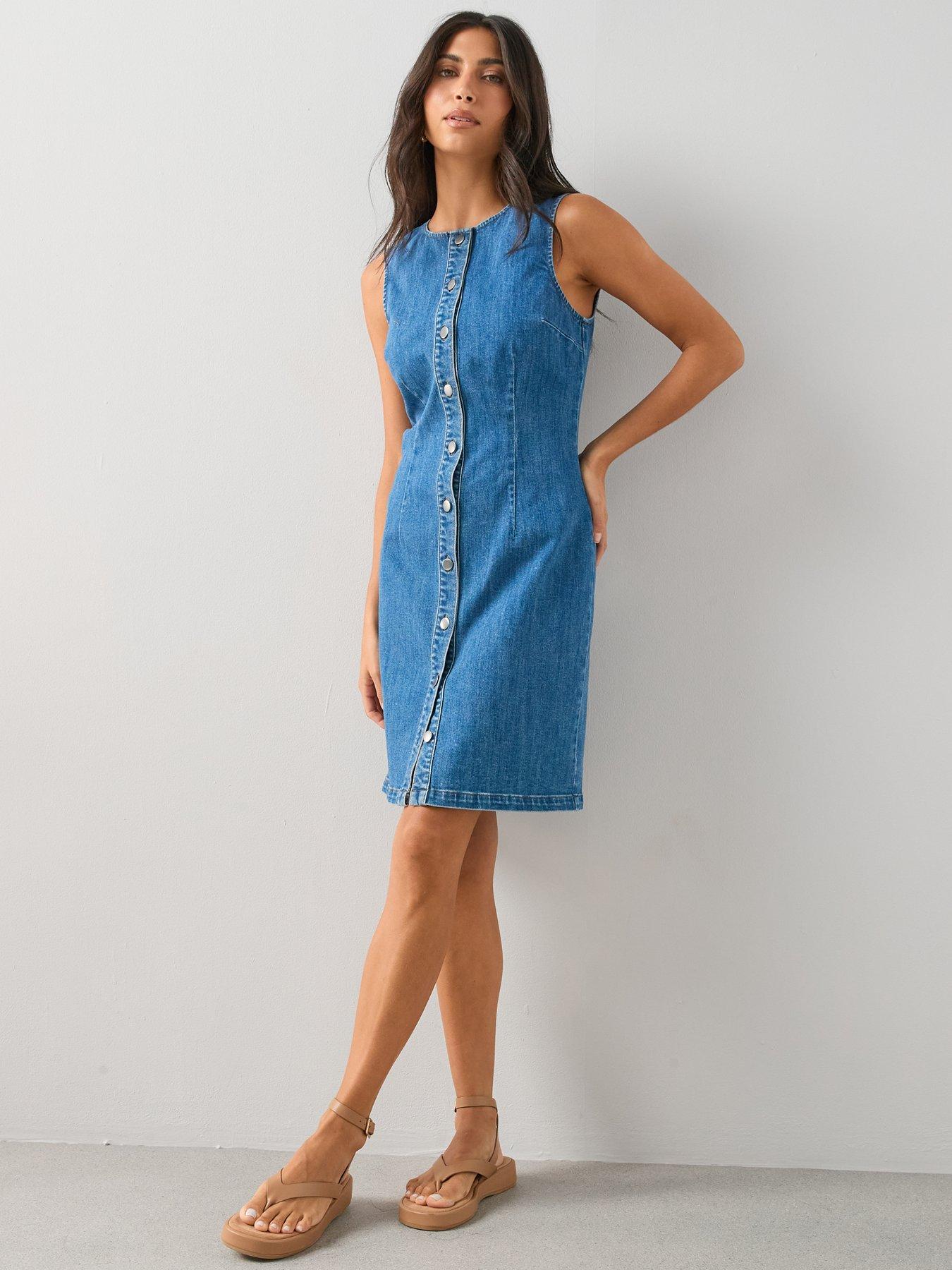Image 6 of 6 of The Very Collection Denim Column Dress - Mid Wash