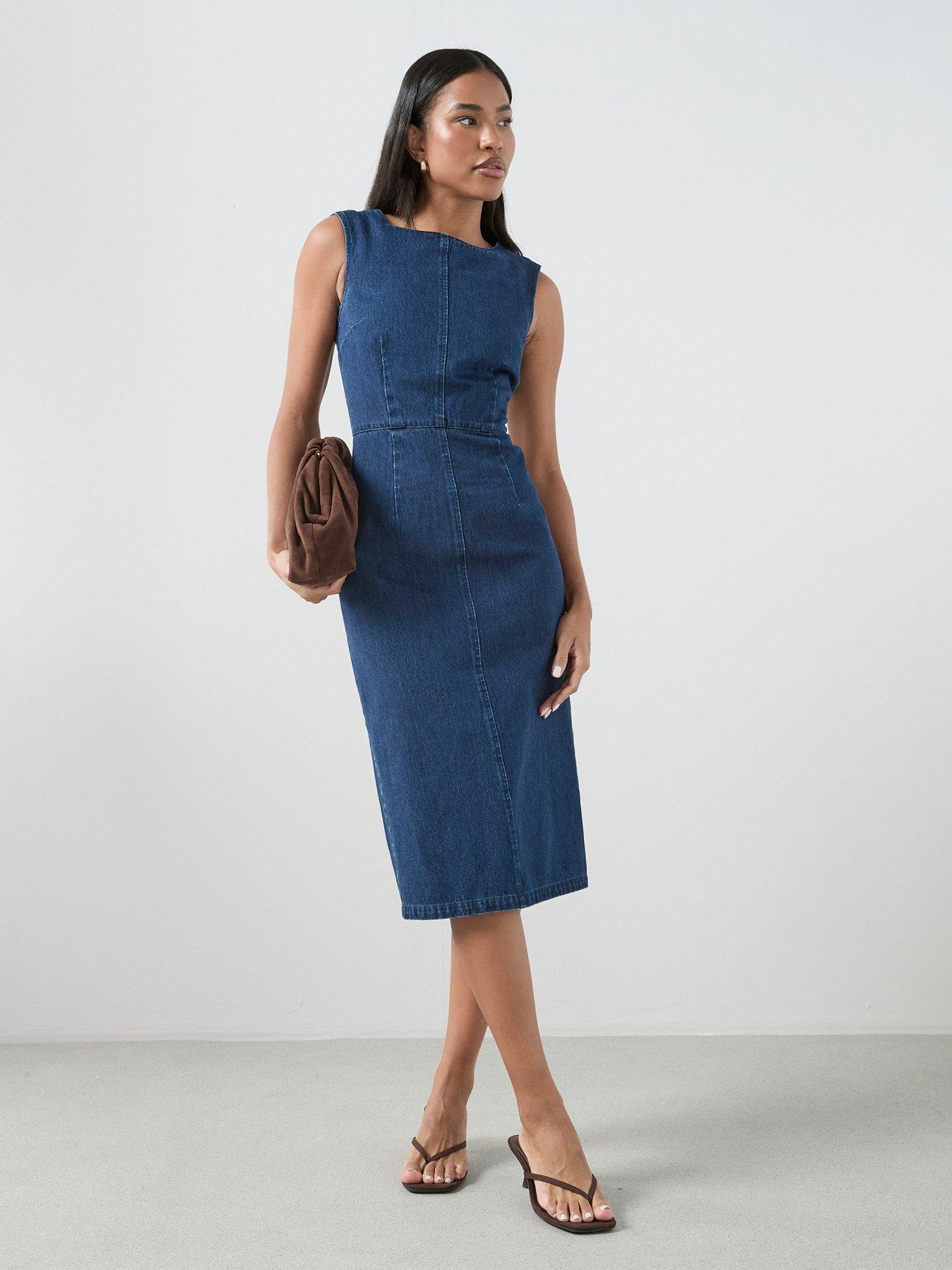 The Very Collection Denim Bodycon Midi Dress - Dark Wash