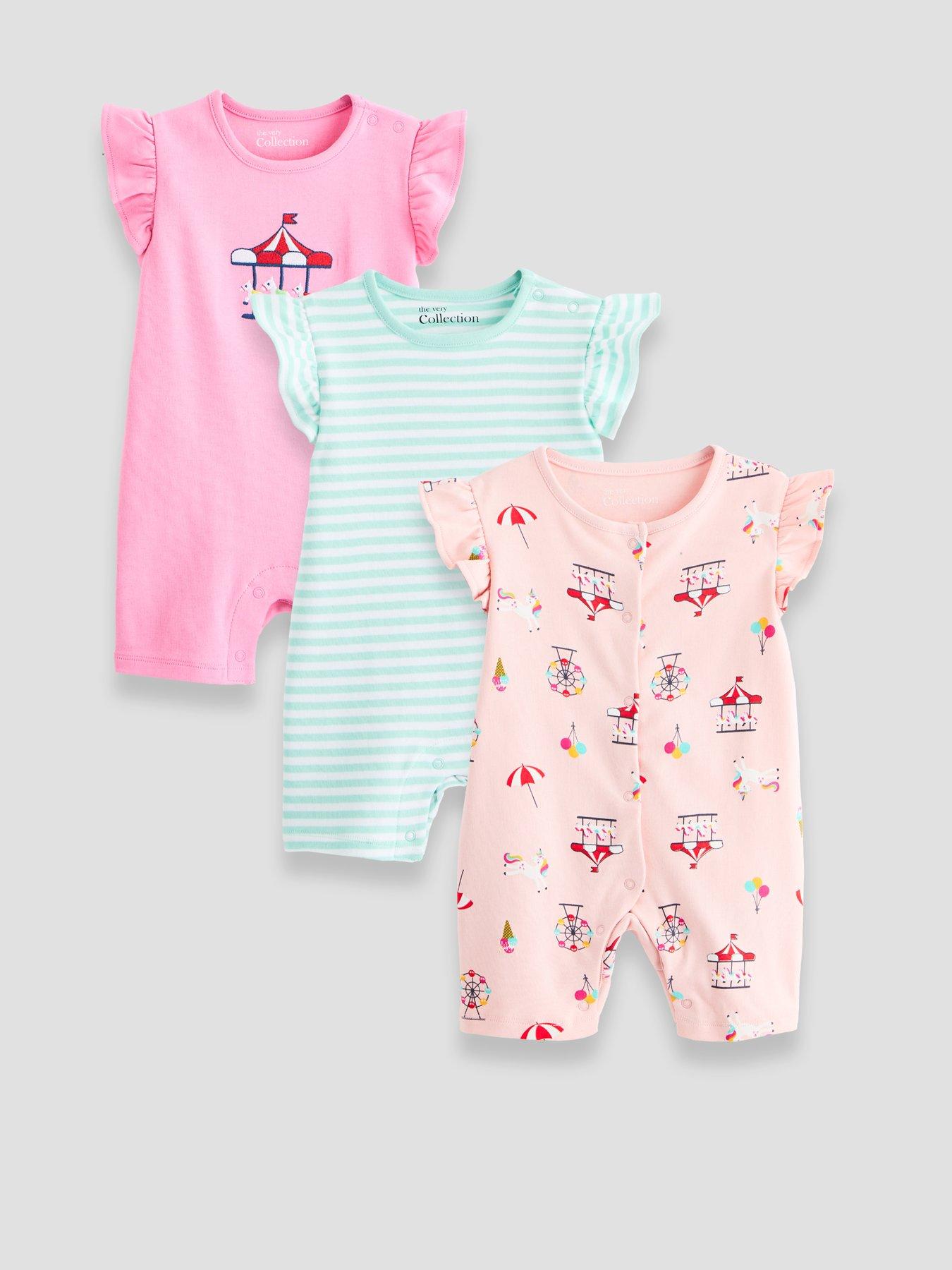 Image 1 of 5 of The Very Collection 3 Pack Baby Girl Funfair Rompersuits