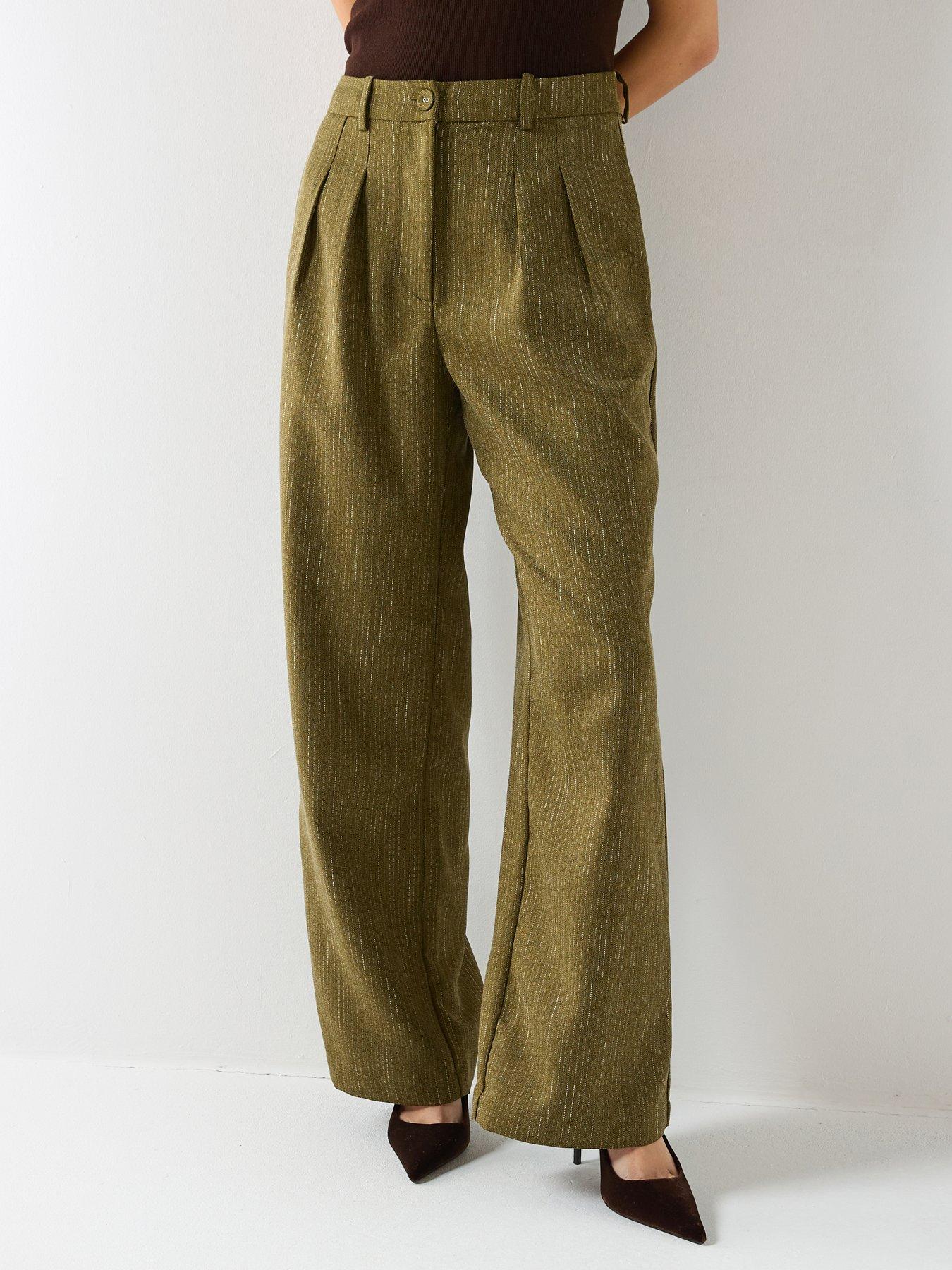 front image of vero-moda-high-waist-wide-leg-trousers-green
