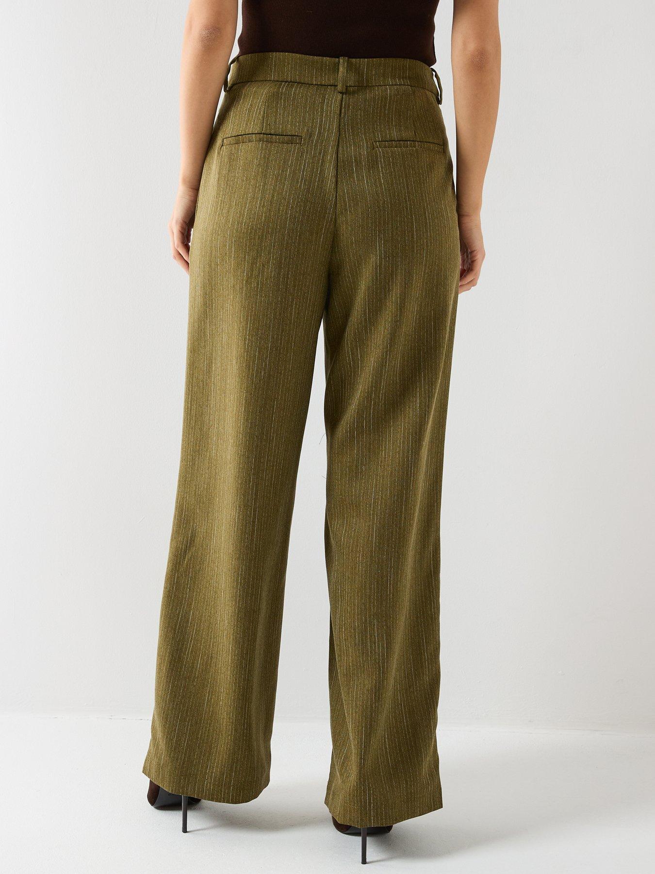  image of vero-moda-high-waist-wide-leg-trousers-green