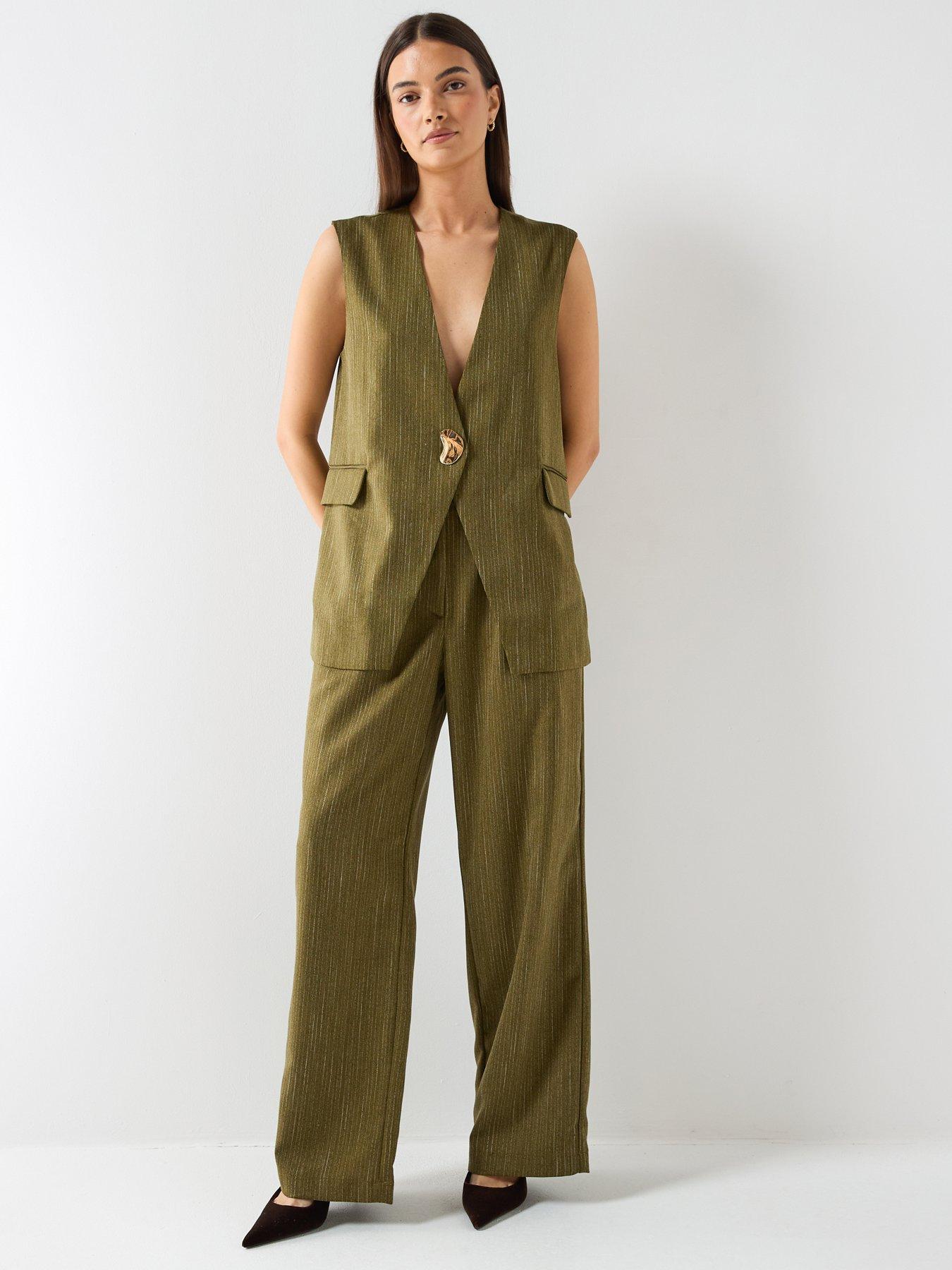  image of vero-moda-high-waist-wide-leg-trousers-green