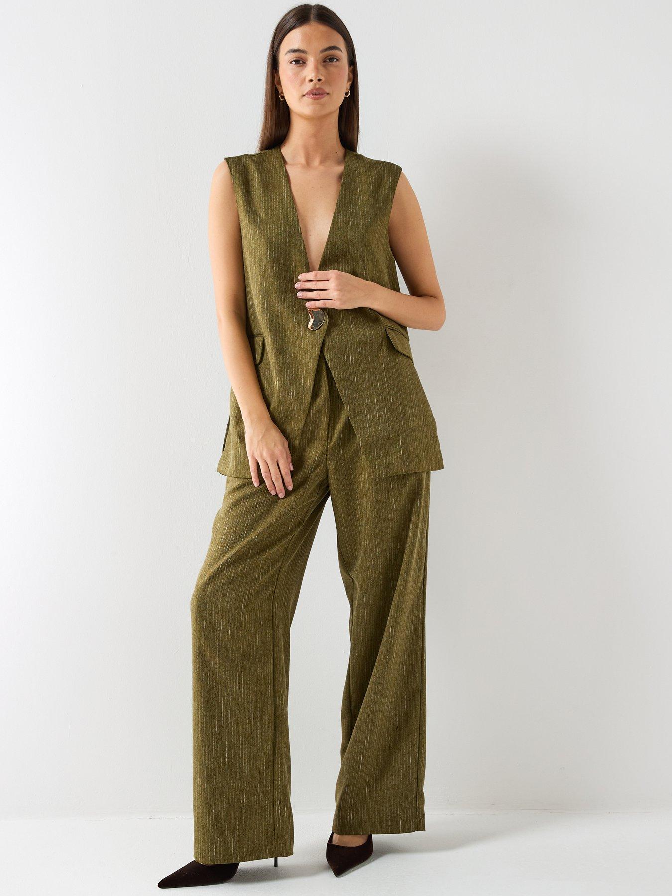  image of vero-moda-high-waist-wide-leg-trousers-green