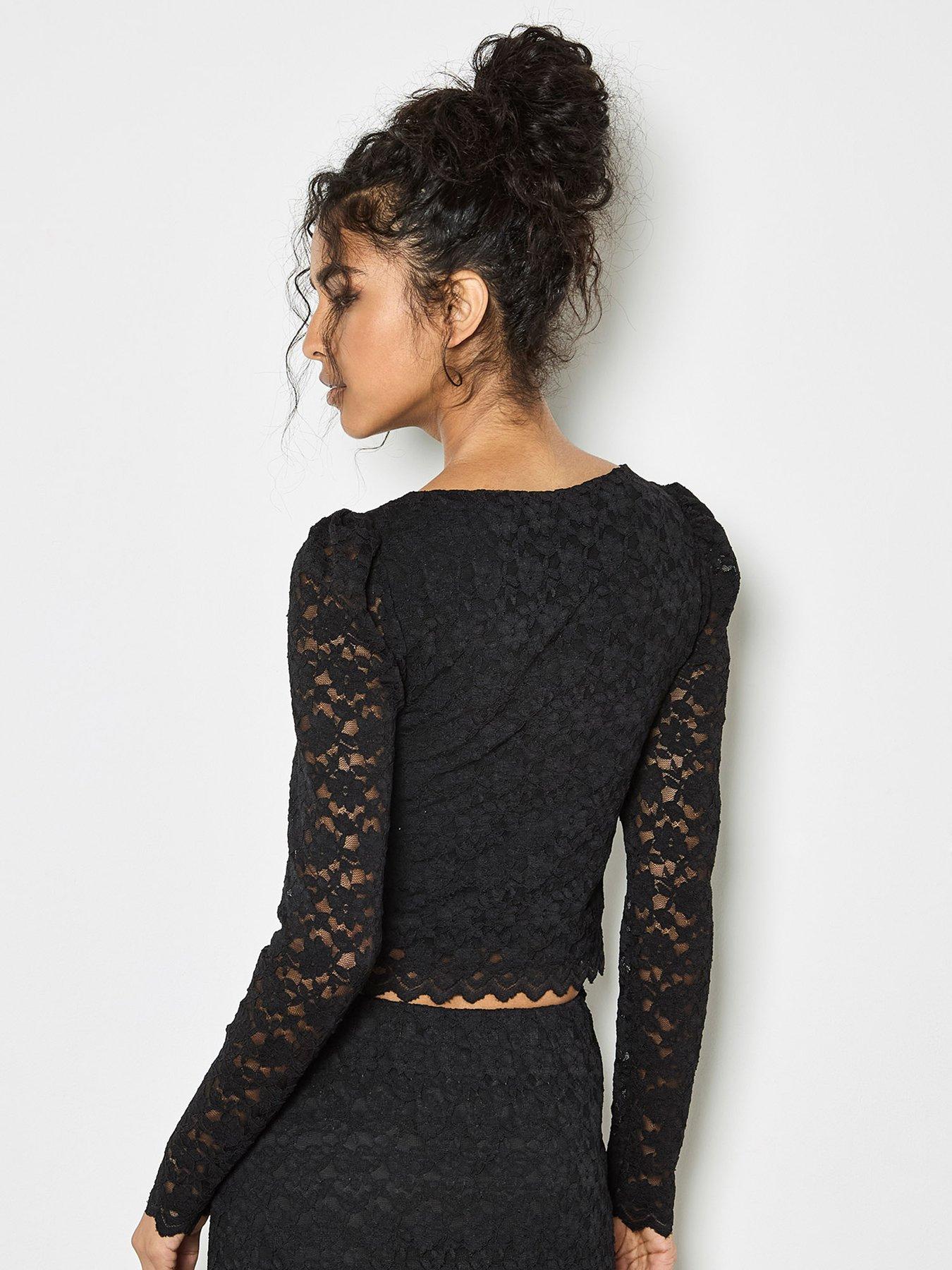 Image 2 of 4 of Apricot Leaf Corded Lace Midi Skirt - Black