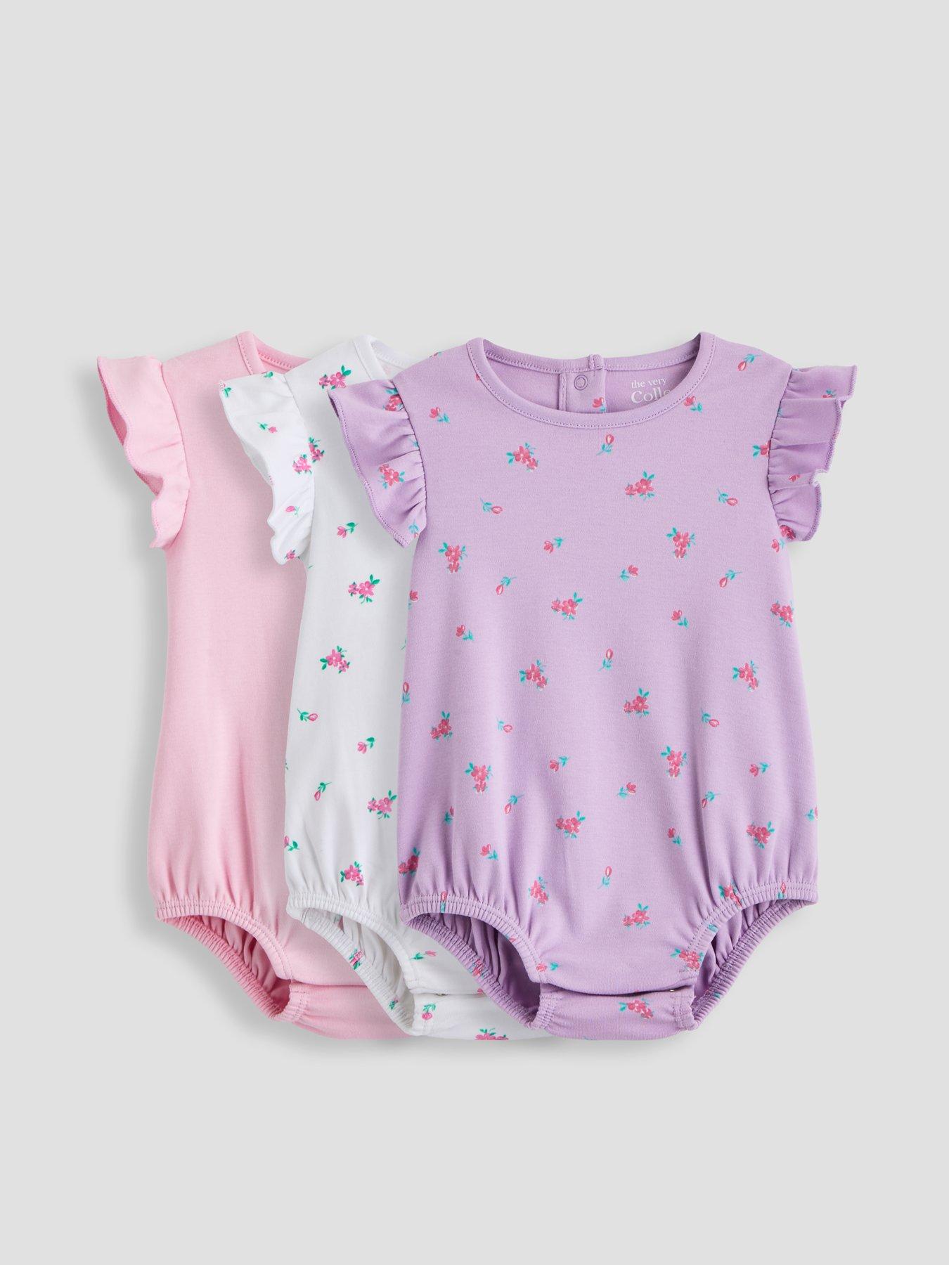 Image 1 of 5 of The Very Collection Baby Girl 3 Pack Floral Print Frill Sleeve Bodysuits